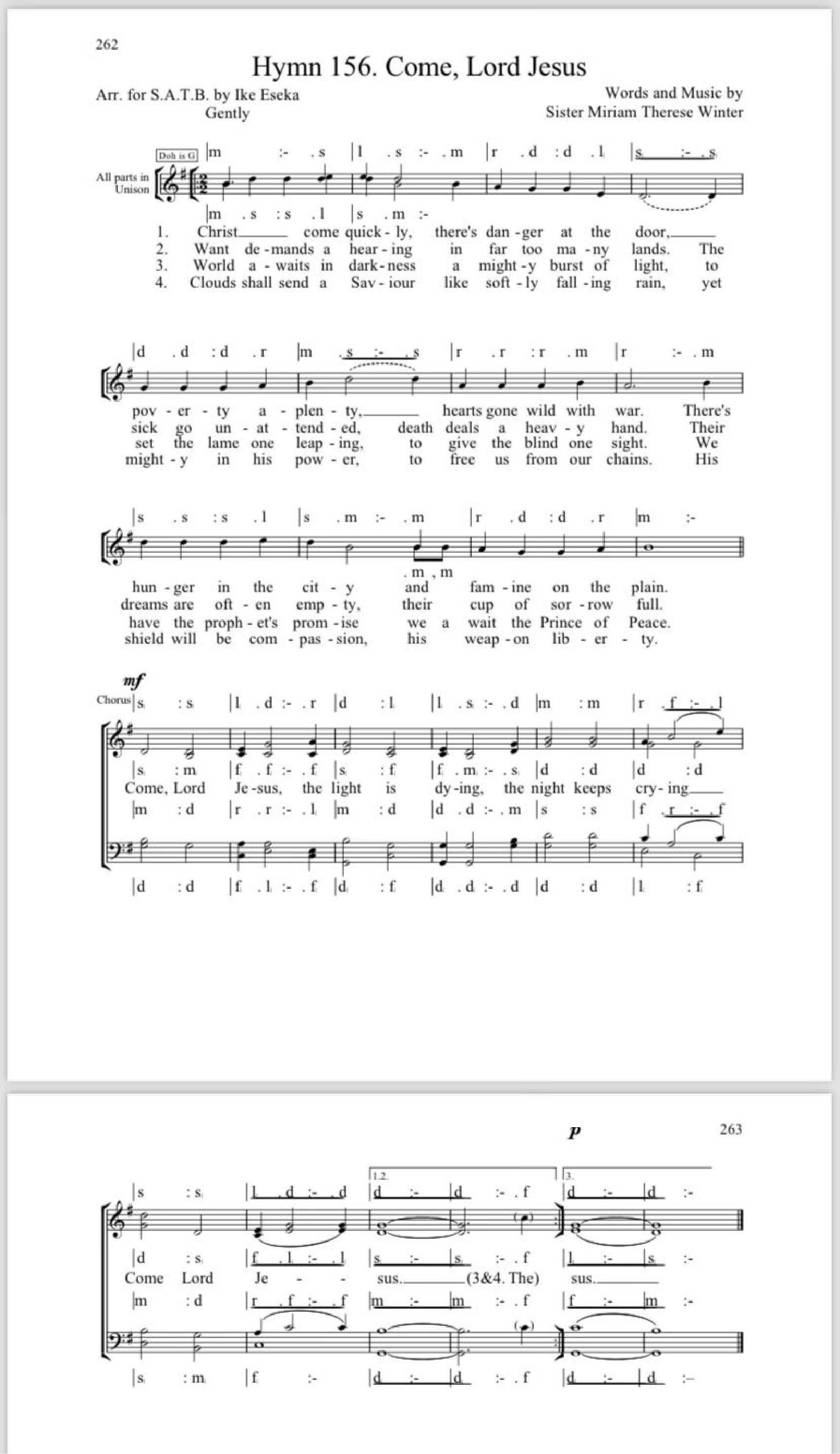 Hymn 156 Come Lord Jesus - Download Choir Script PDF