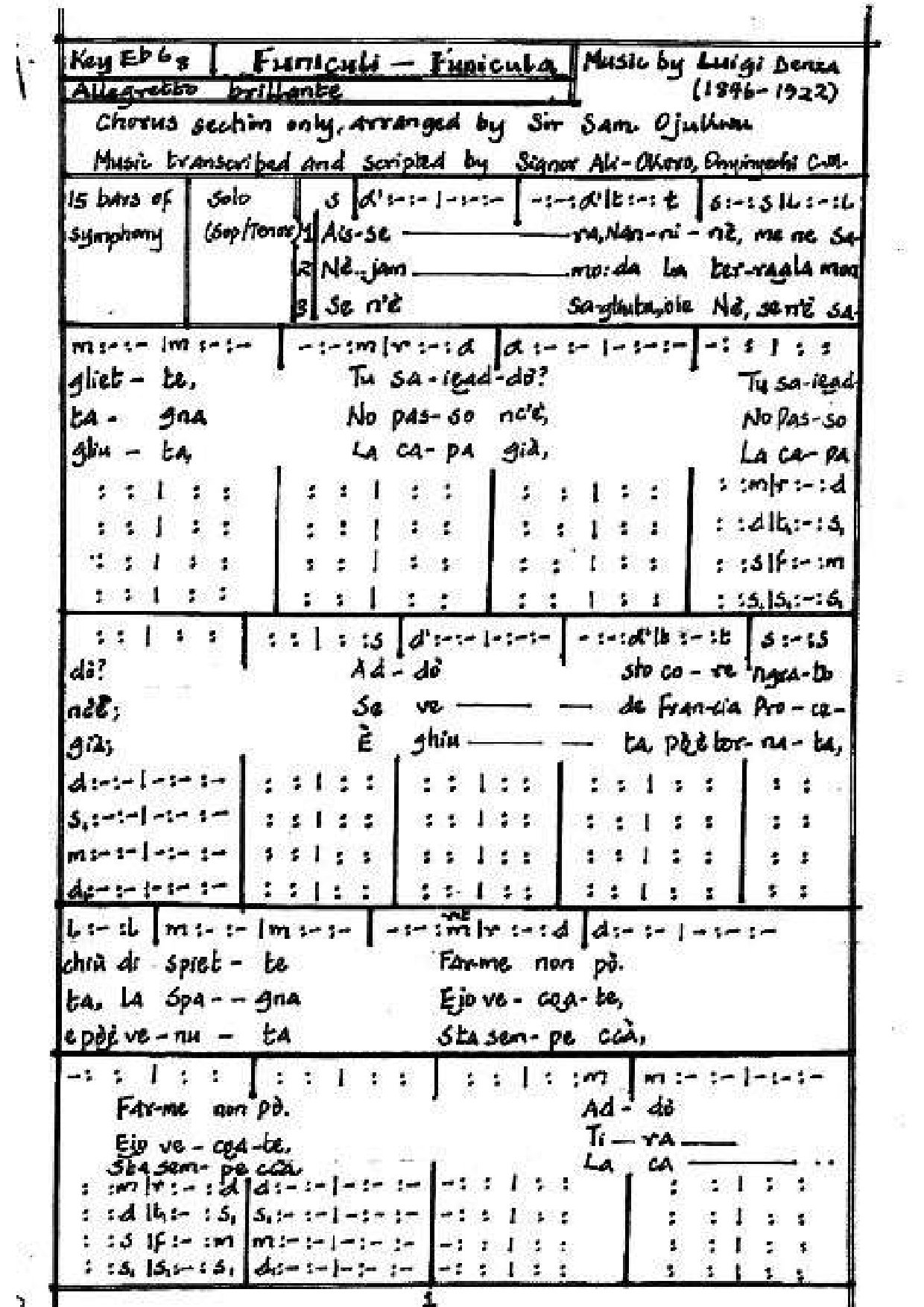Funiculi Funicula - Download Choir Script PDF