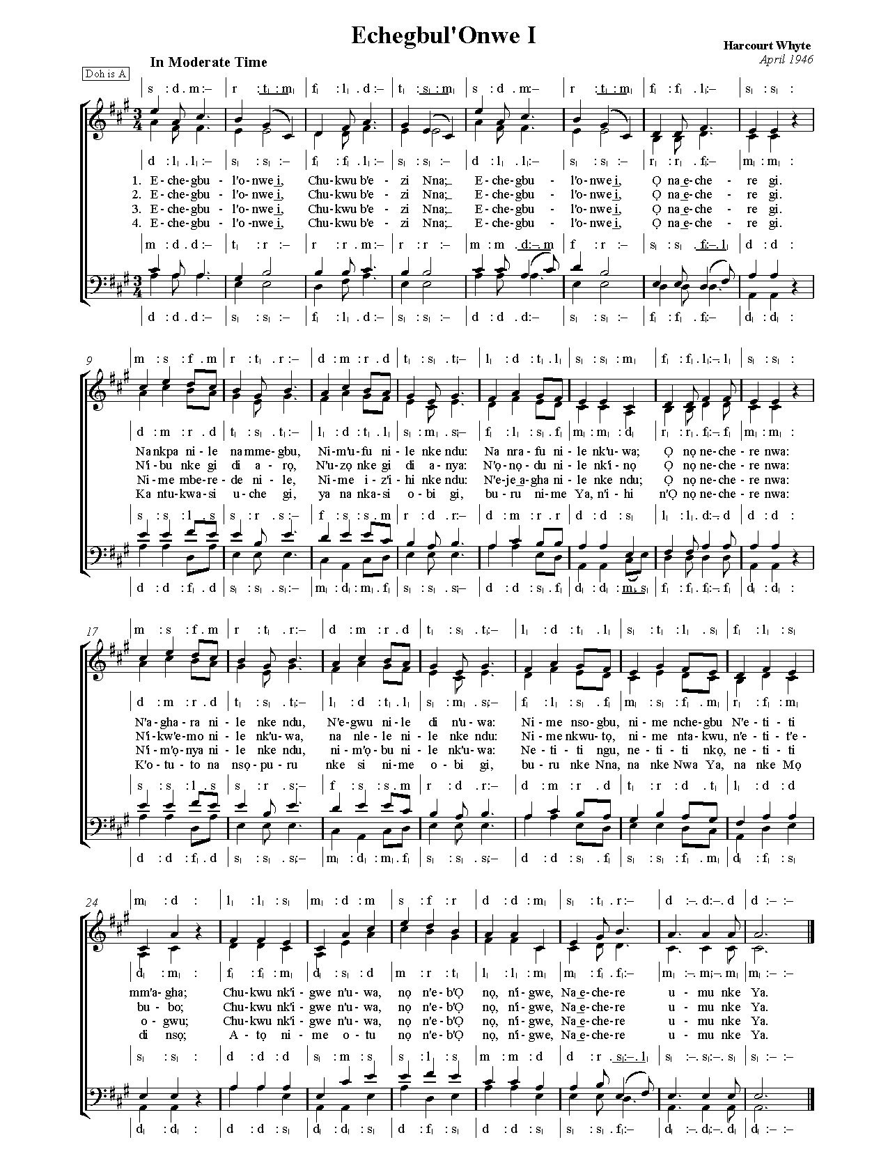 Harcourt Echegbul'onwe I - Download Choir Script PDF