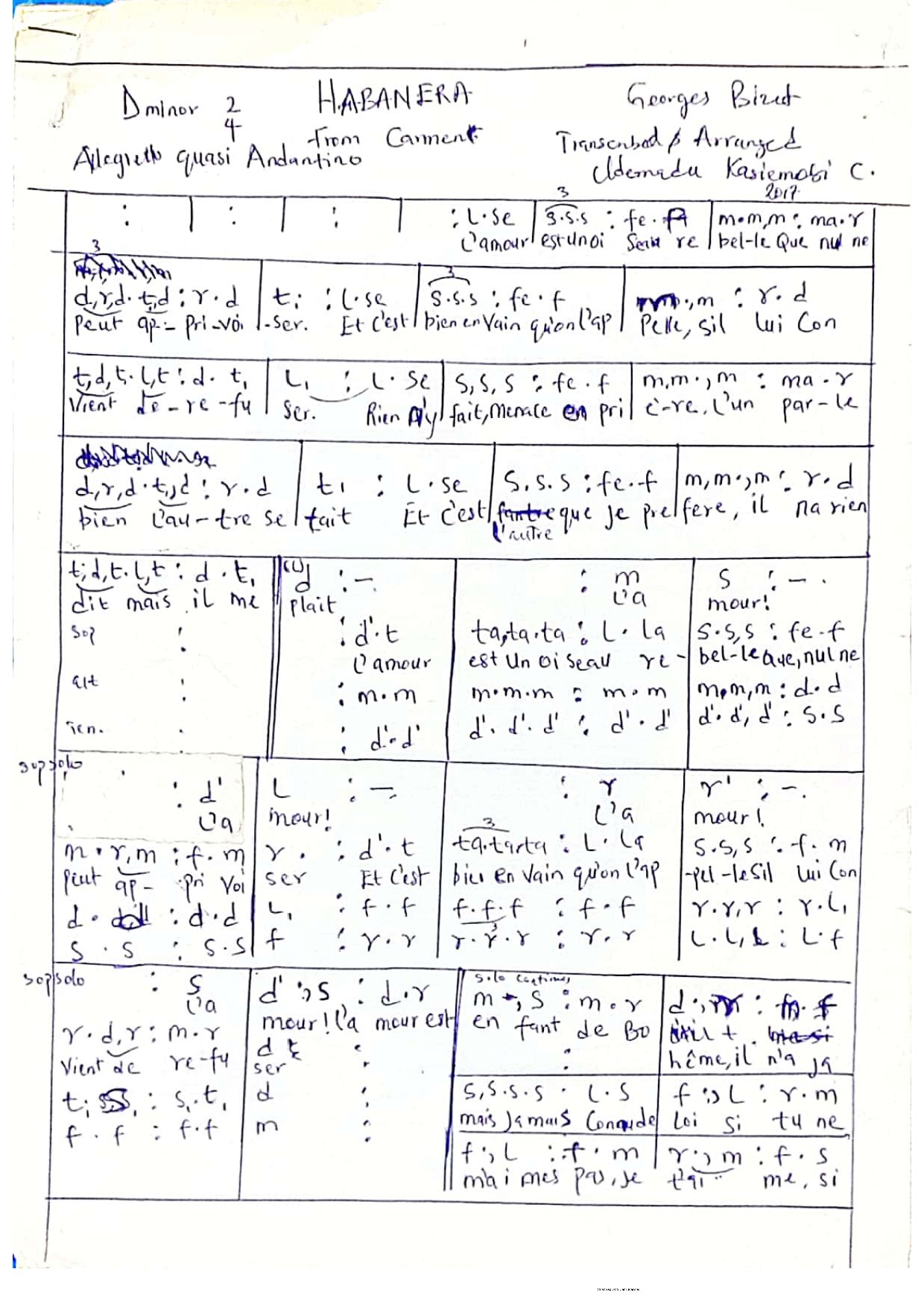 Habanera - Download Choir Script PDF