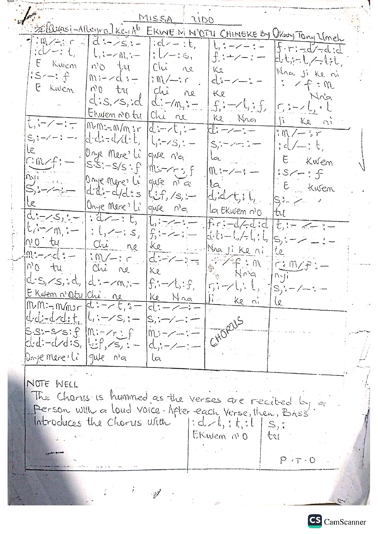 Ekwem N’otu Chineke - Okwy Tony Umeh - Download Choir Script PDF