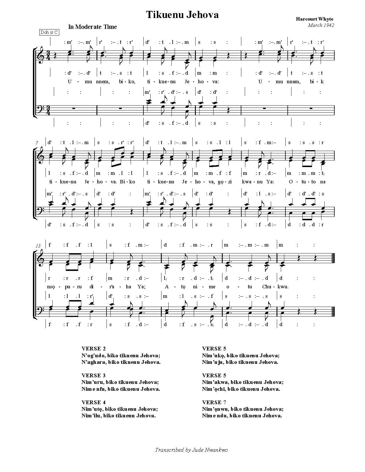 Harcourt Tikuenu Jehova - Download Choir Script PDF