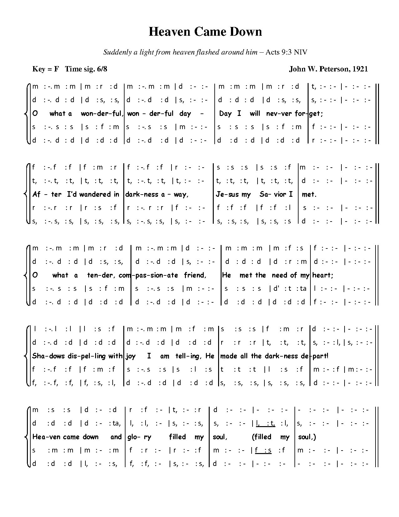 Heaven Came Down - Download Choir Script PDF