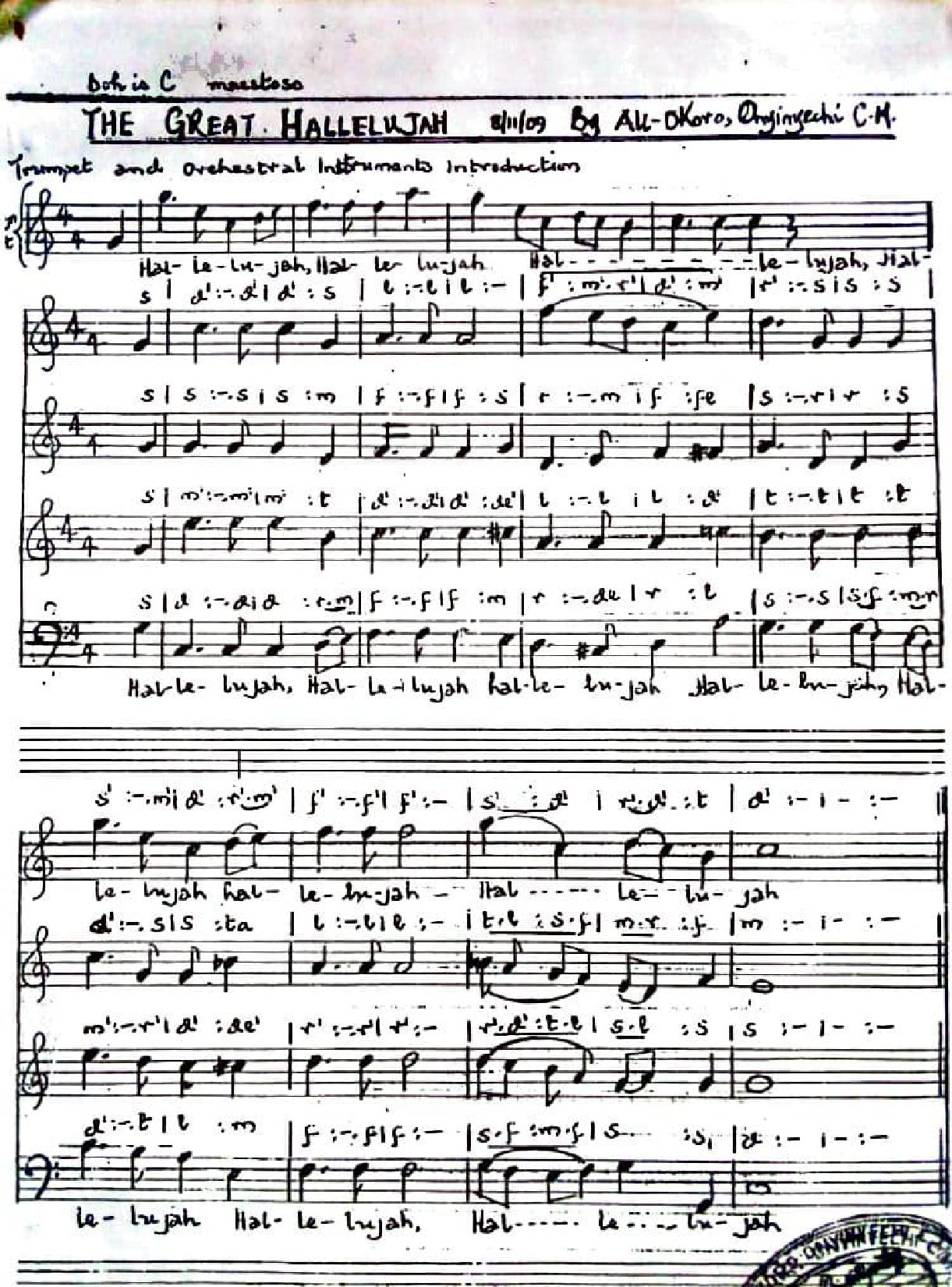 Great Alleluia On C Major By Ali Okoro Ocm - Download Choir Script PDF