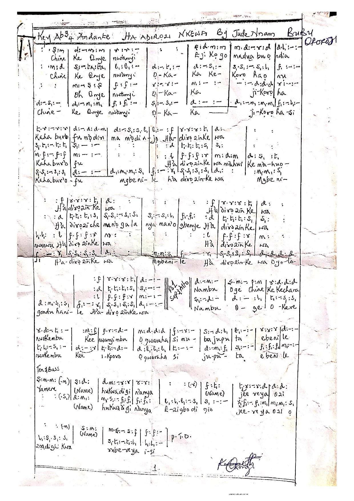 H'adirozi Nkewa (jude Nnam) - Download Choir Script PDF