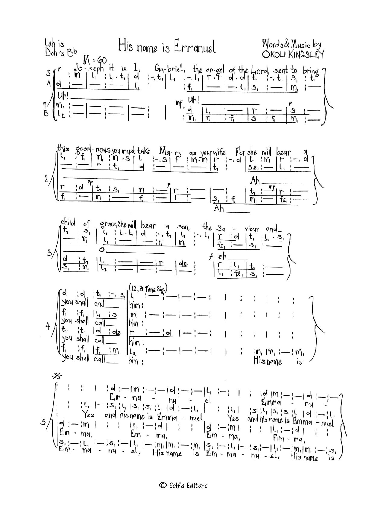 His Name - Okoli - Download Choir Script PDF