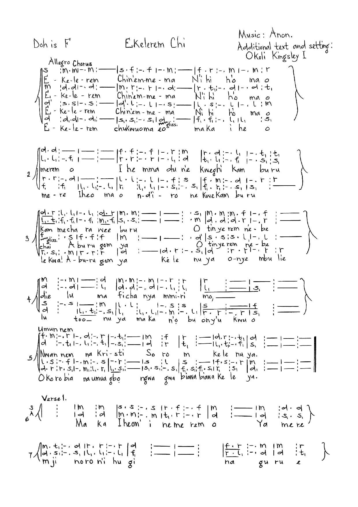 Ekelerem Chi - Okoli - Download Choir Script PDF