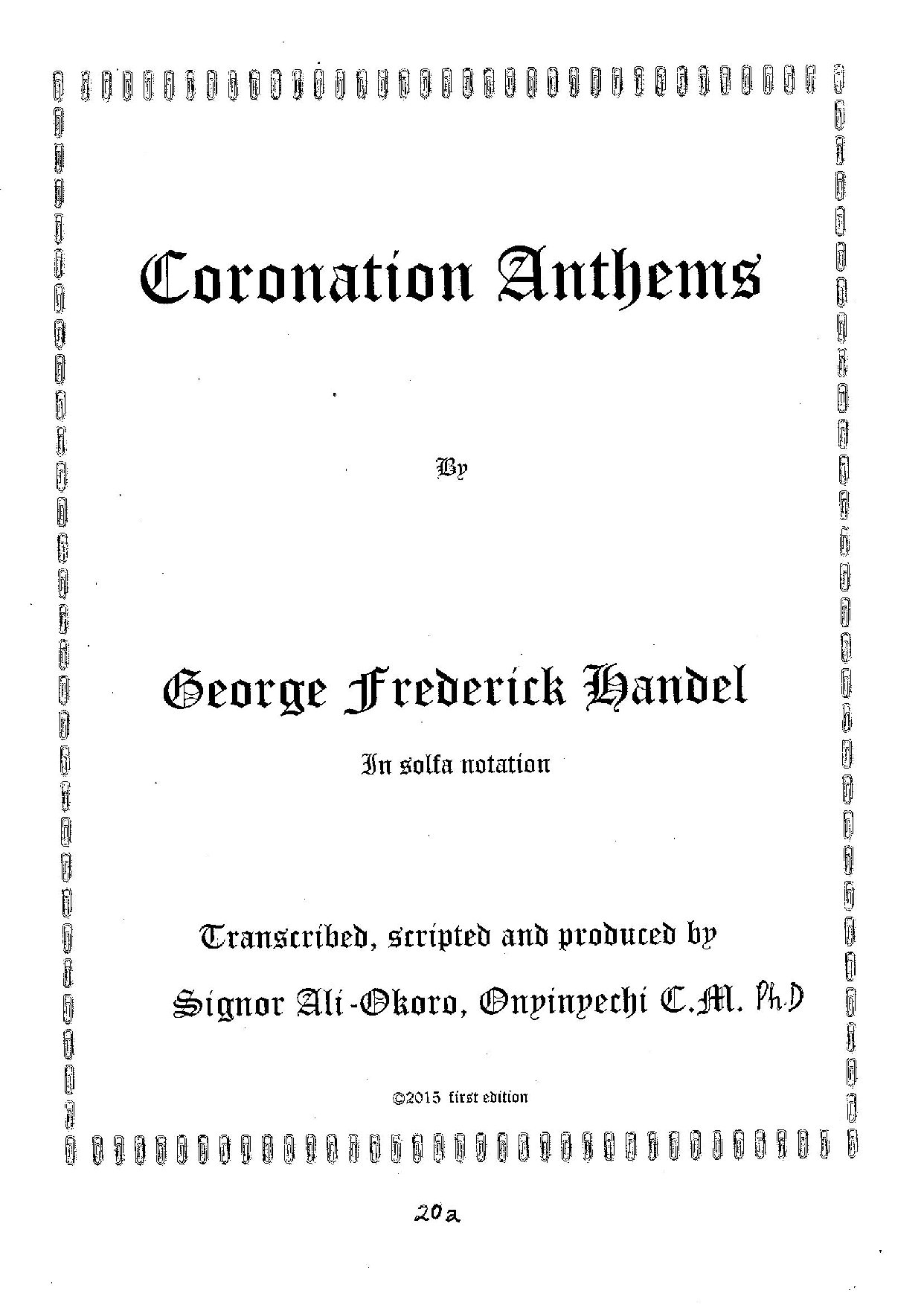 Handel Coronation 1-4 In Solfa