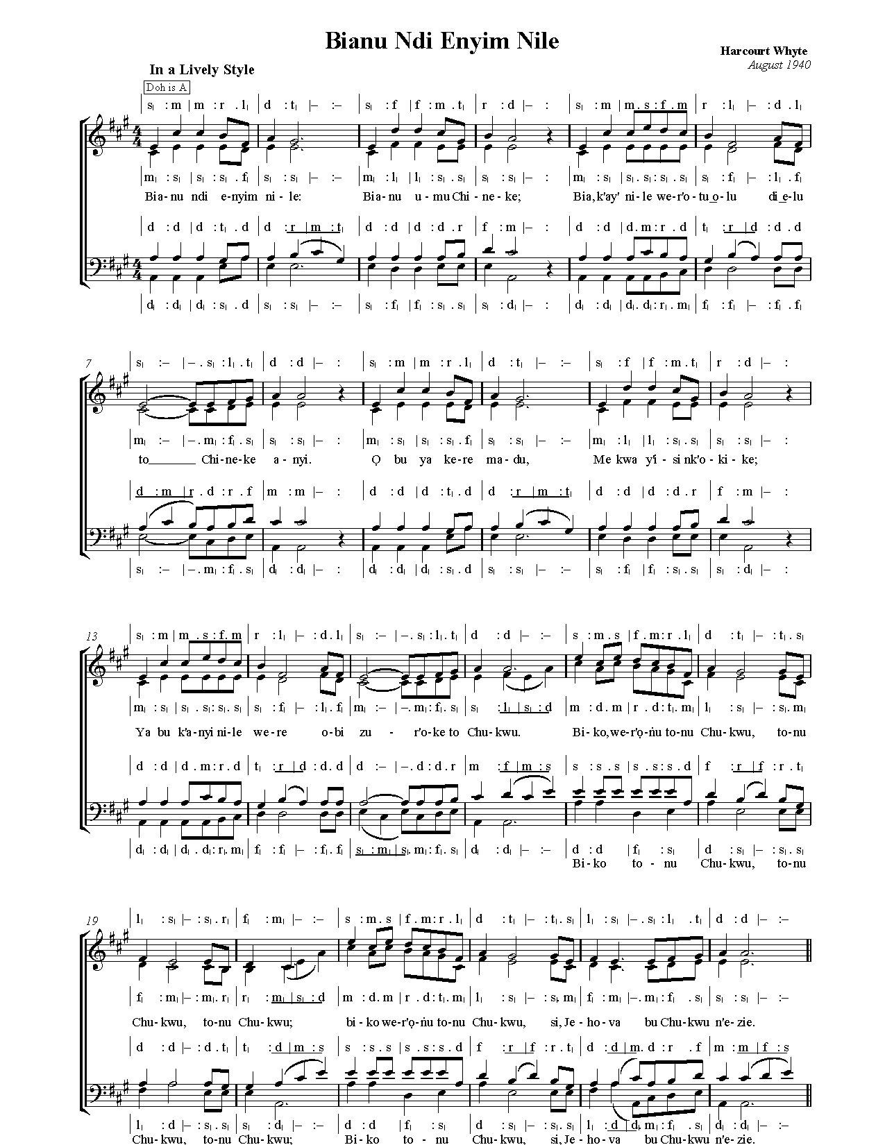 Harcourt Whyte.... Bianu Ndi Enyim Nile - Download Choir Script PDF