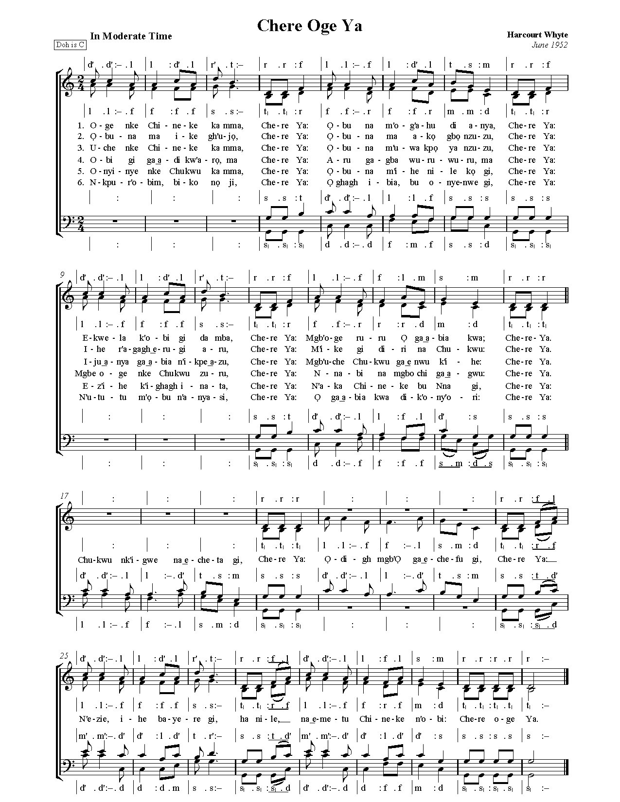 Harcourt Chere Oge Ya - Download Choir Script PDF