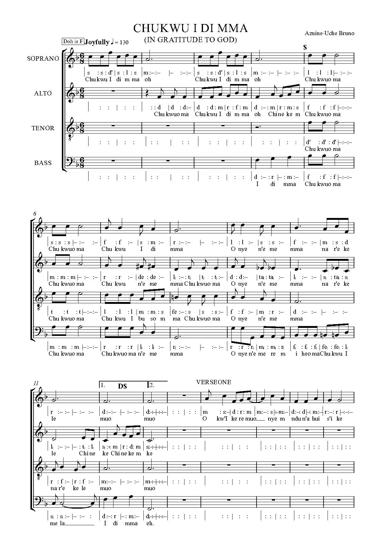 Chidimma - Full Score - Download Choir Script PDF