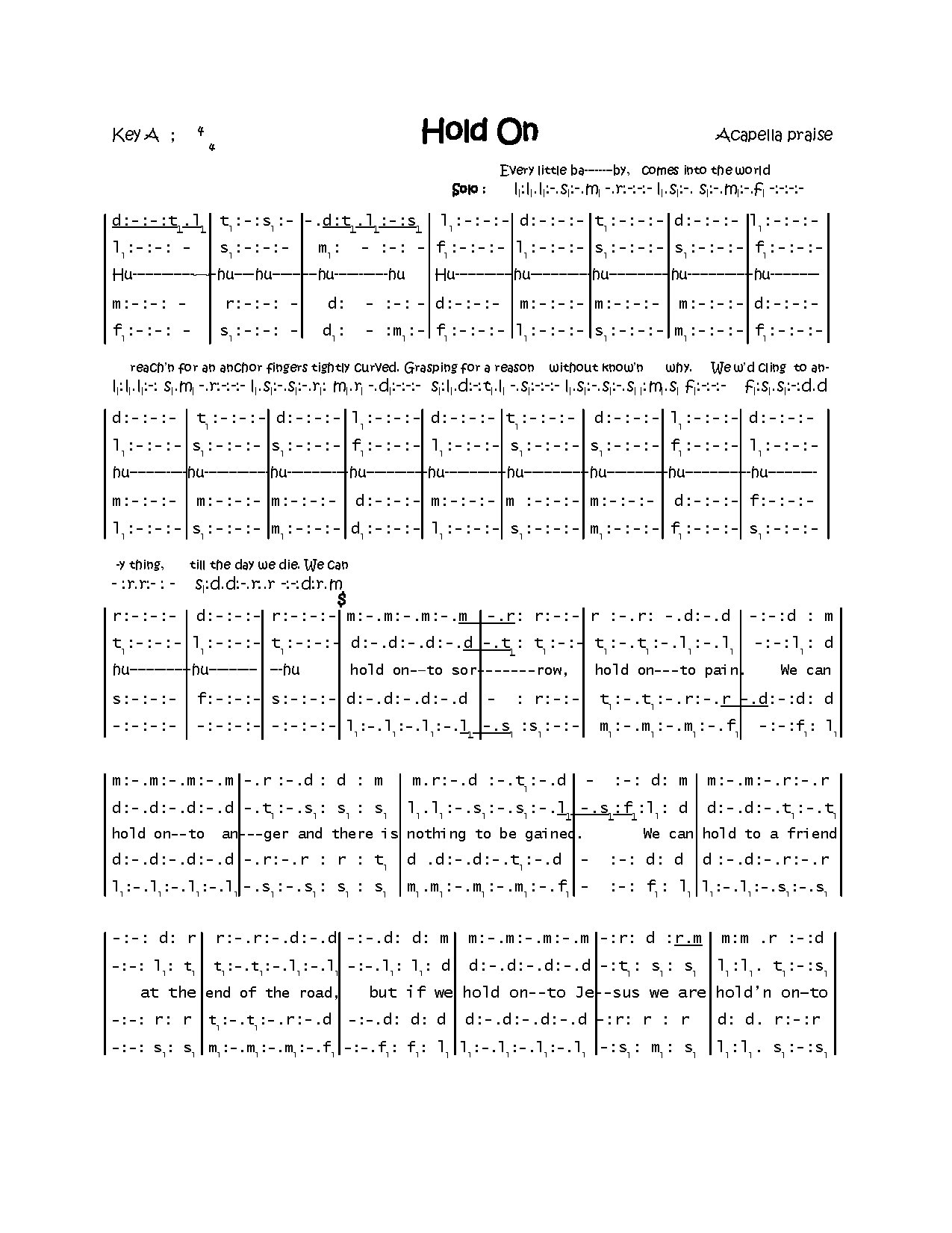 Hold On - Download Choir Script PDF