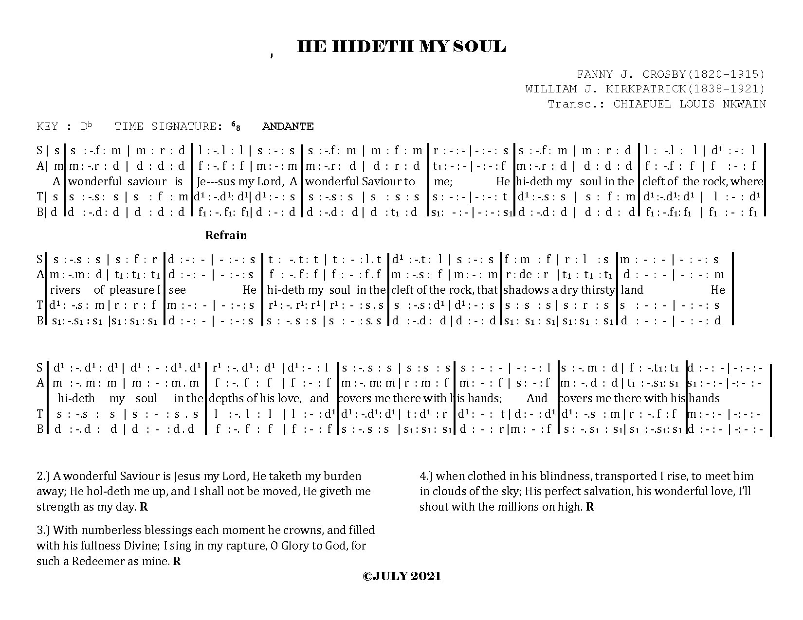 He Hideth My Soul - Download Choir Script PDF