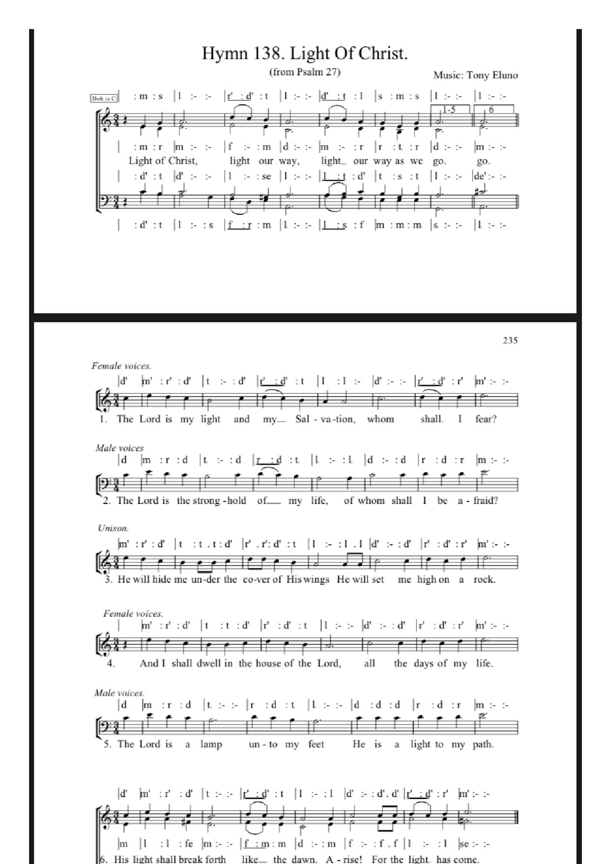 Hymn 138 Light Of Christ - Download Choir Script PDF
