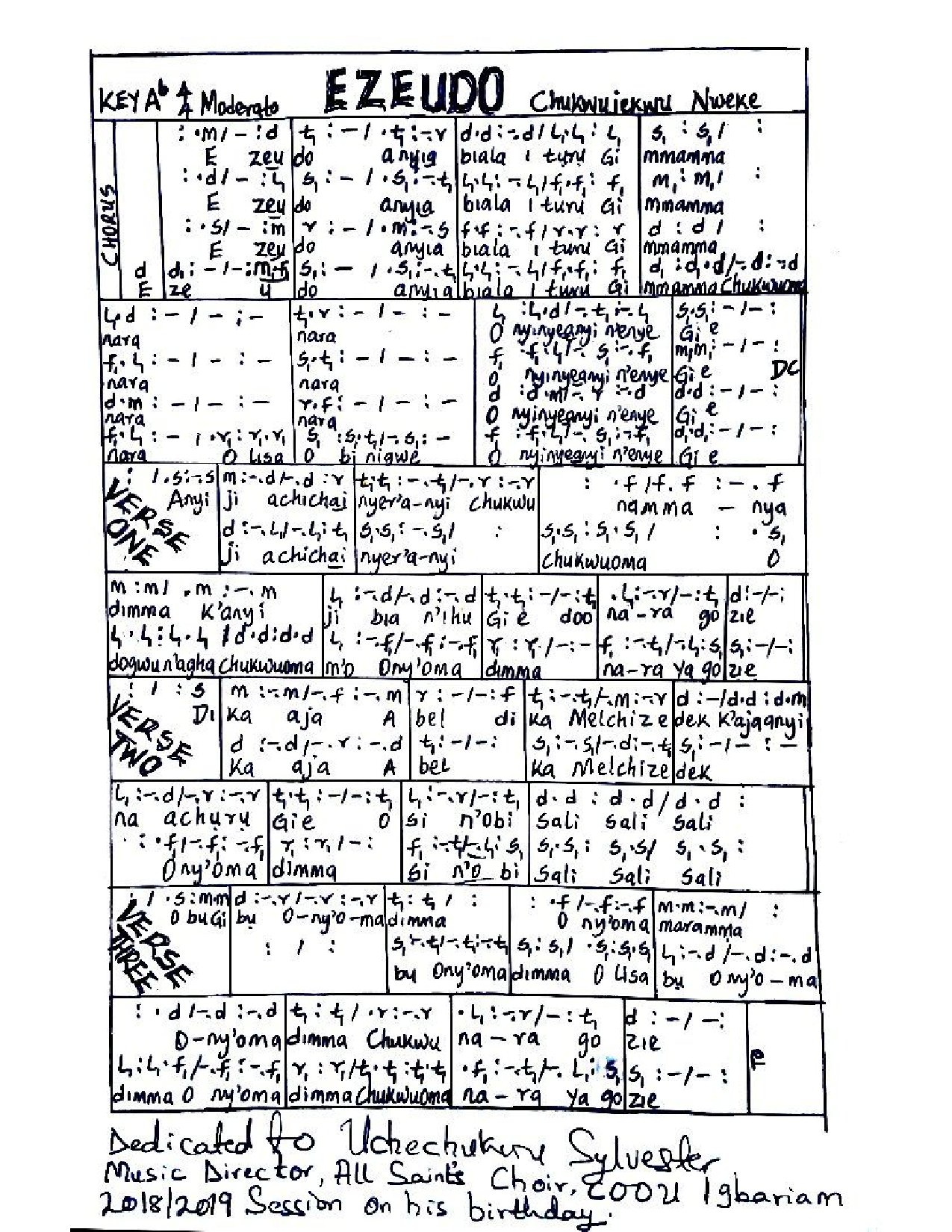 Ezeudo - Chukwujekwu Nweke - Download Choir Script PDF