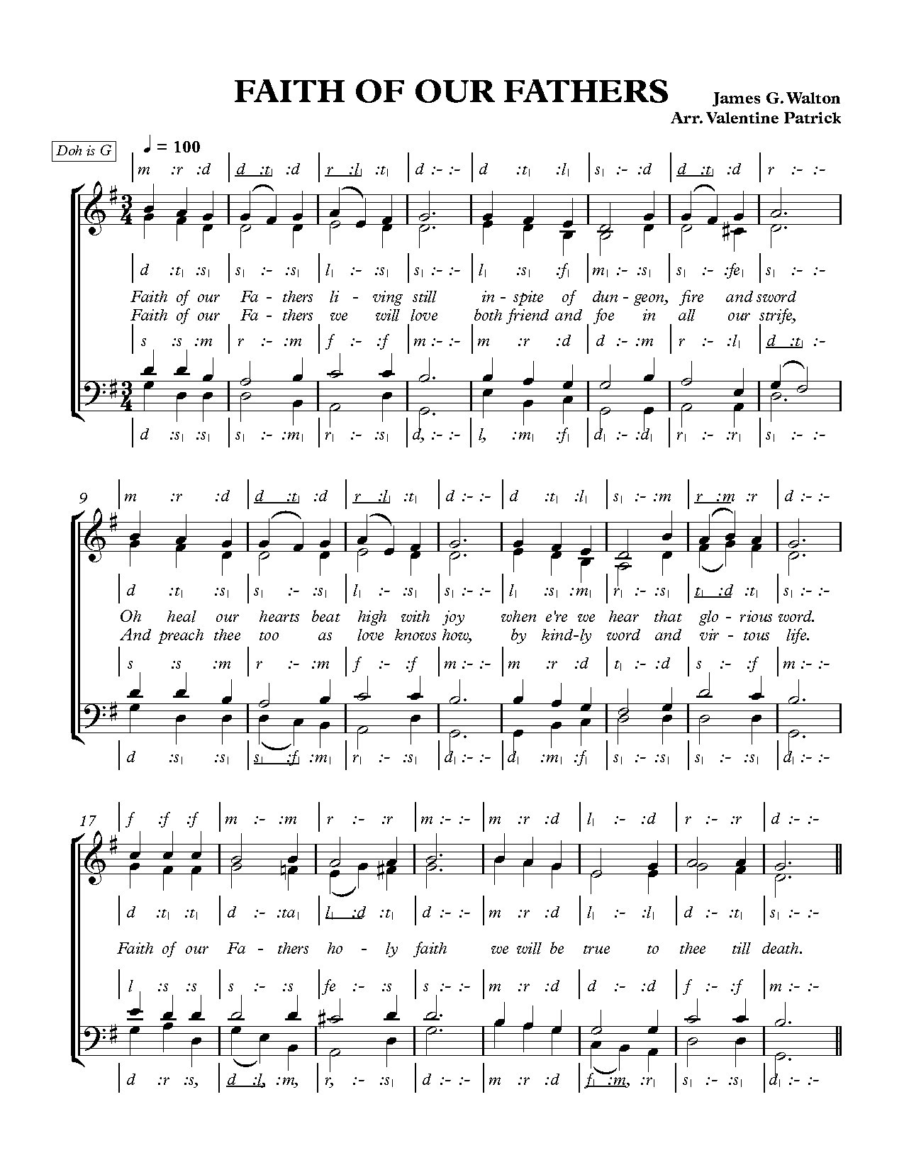 Faith Of Our Fathers - Full Score - Download Choir Script PDF