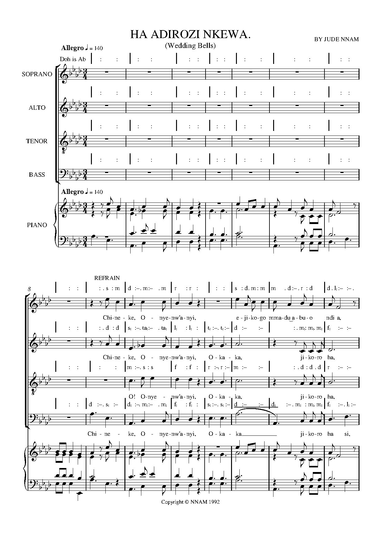 Ha Adirọzi Nkewa By Jude Nnam - Download Choir Script PDF