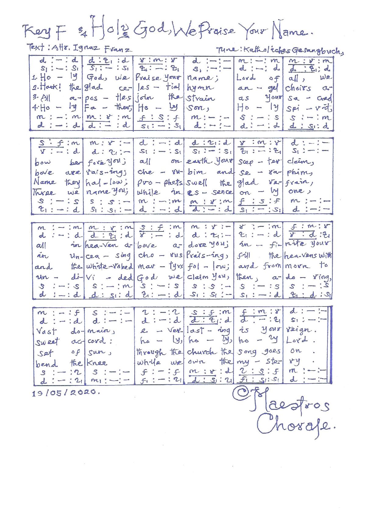 Holy God We Praise Thy Name - Download Choir Script PDF