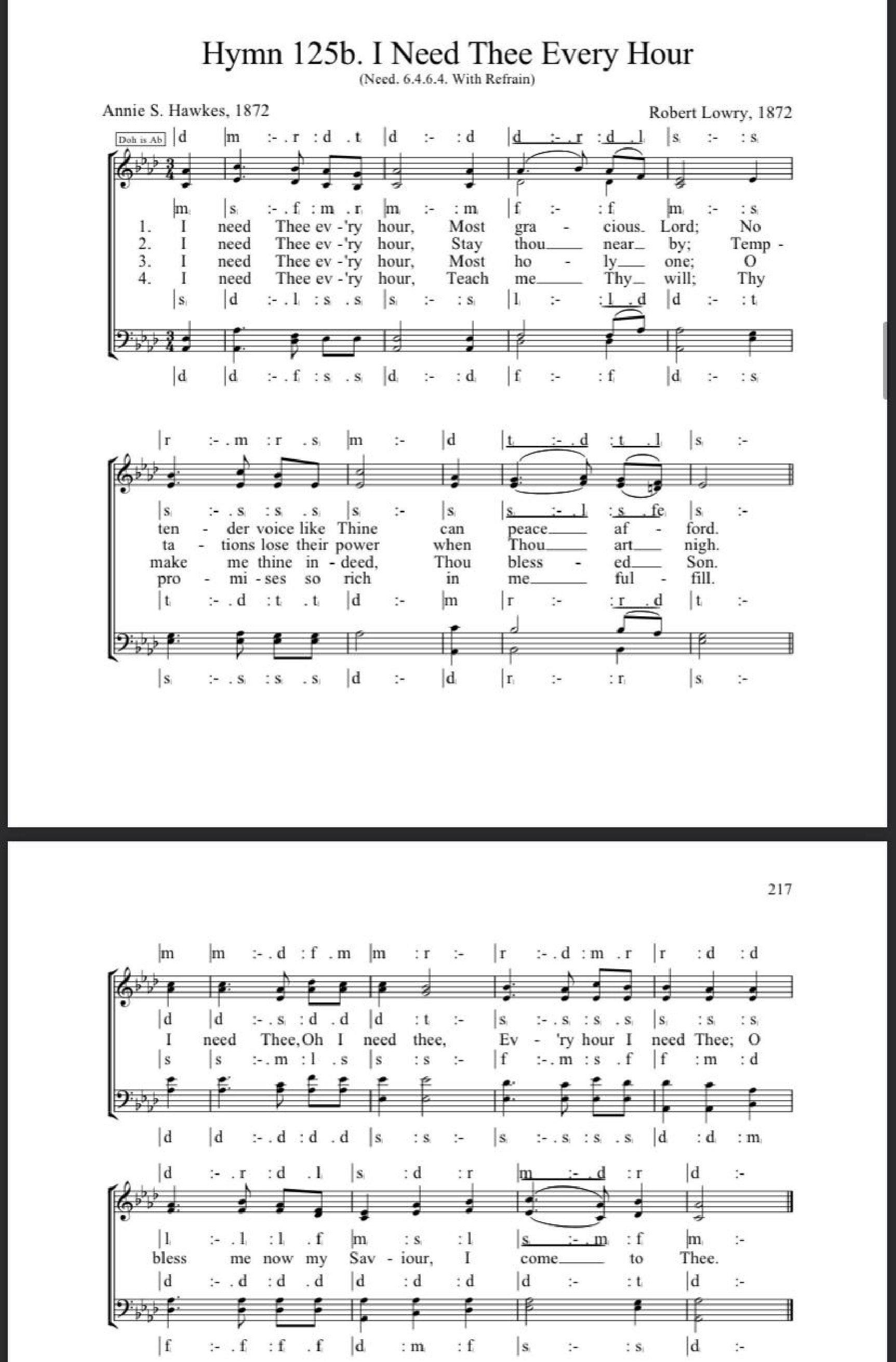 Hymn I Need Thee Every Hour - Download Choir Script PDF