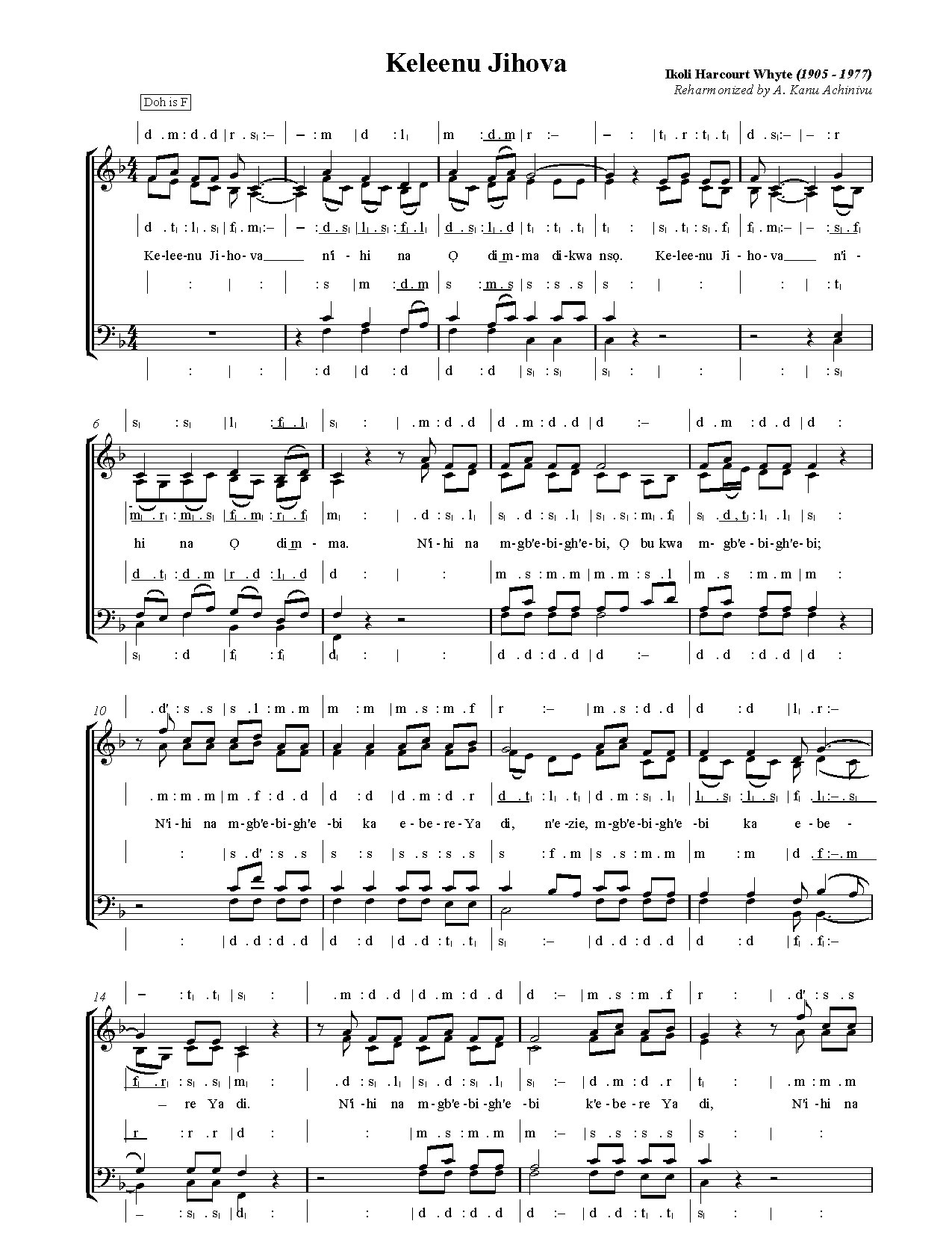 Harcourt Keleenu Jihova - Download Choir Script PDF