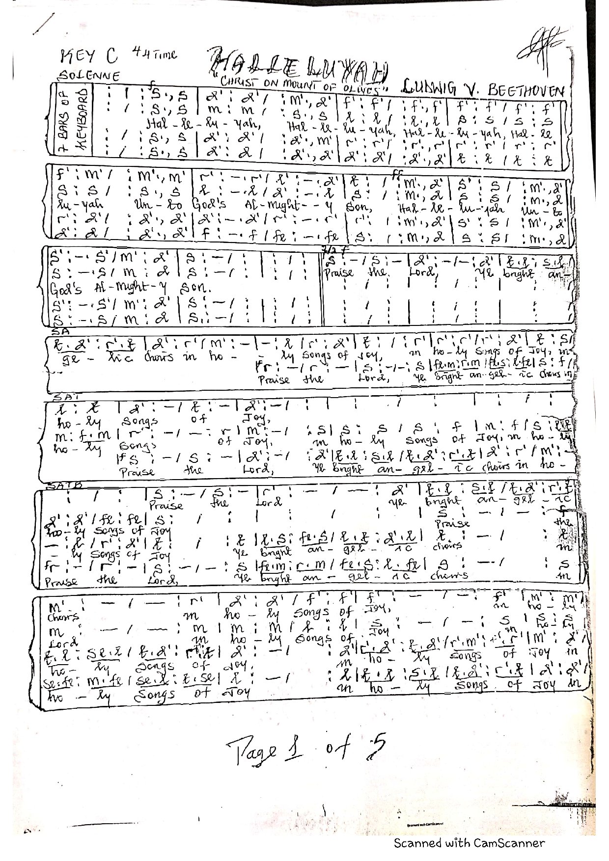 Hallelujah 'christ On Mount Of Olives' Ludwig Beethoven - Download Choir Script PDF