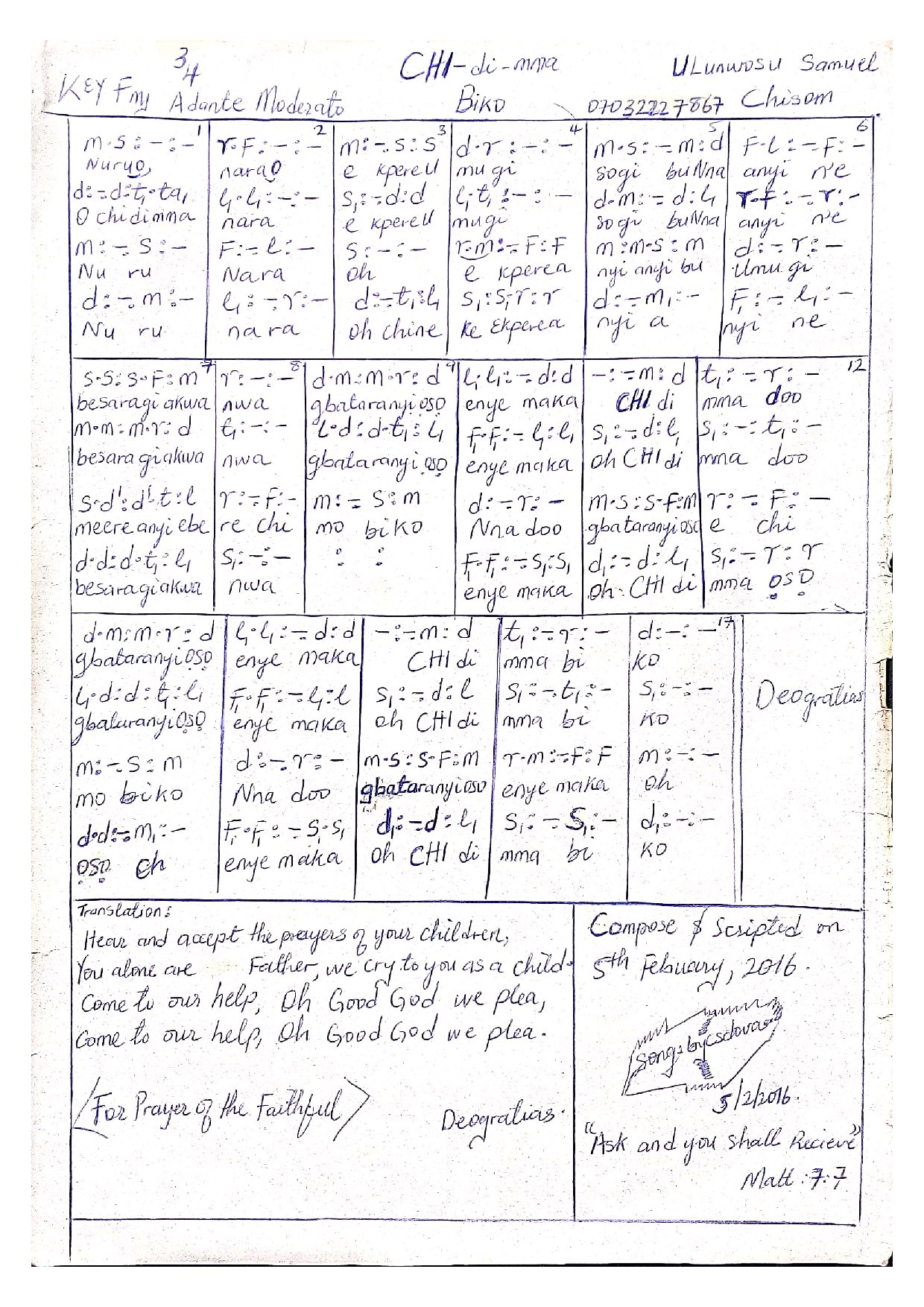 Chi-dimma Biko. By Ulunwosu Chisom Samuel. - Download Choir Script PDF