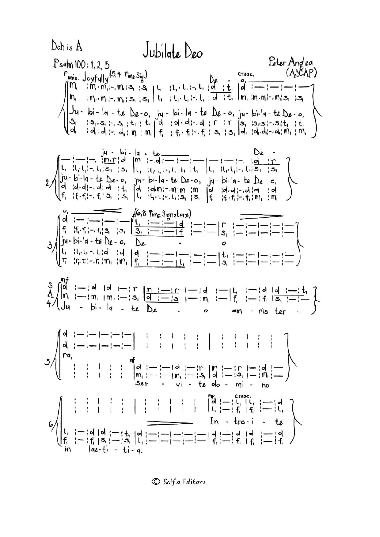 Jubilate Deo - Peter Angela - Download Choir Script PDF