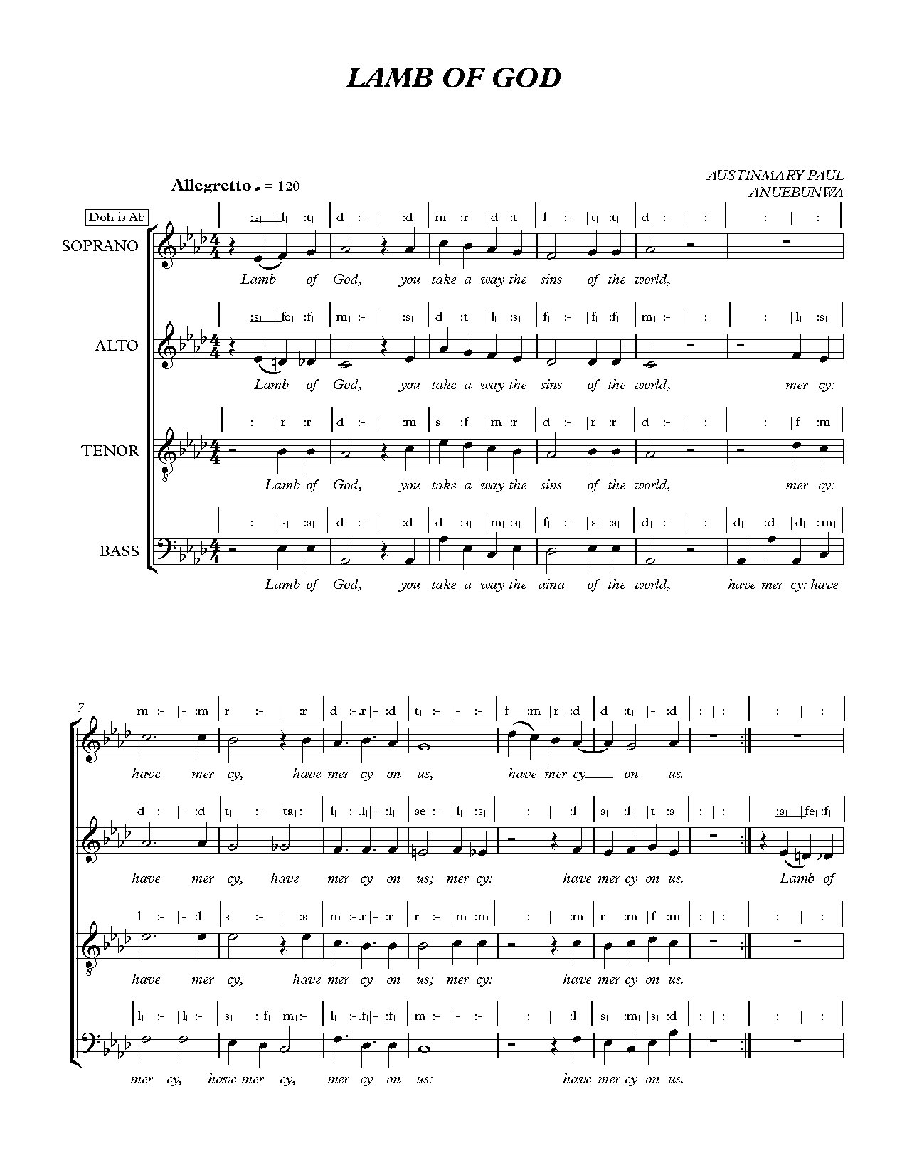 Lamb Of Godsltd - Full Score - Download Choir Script PDF