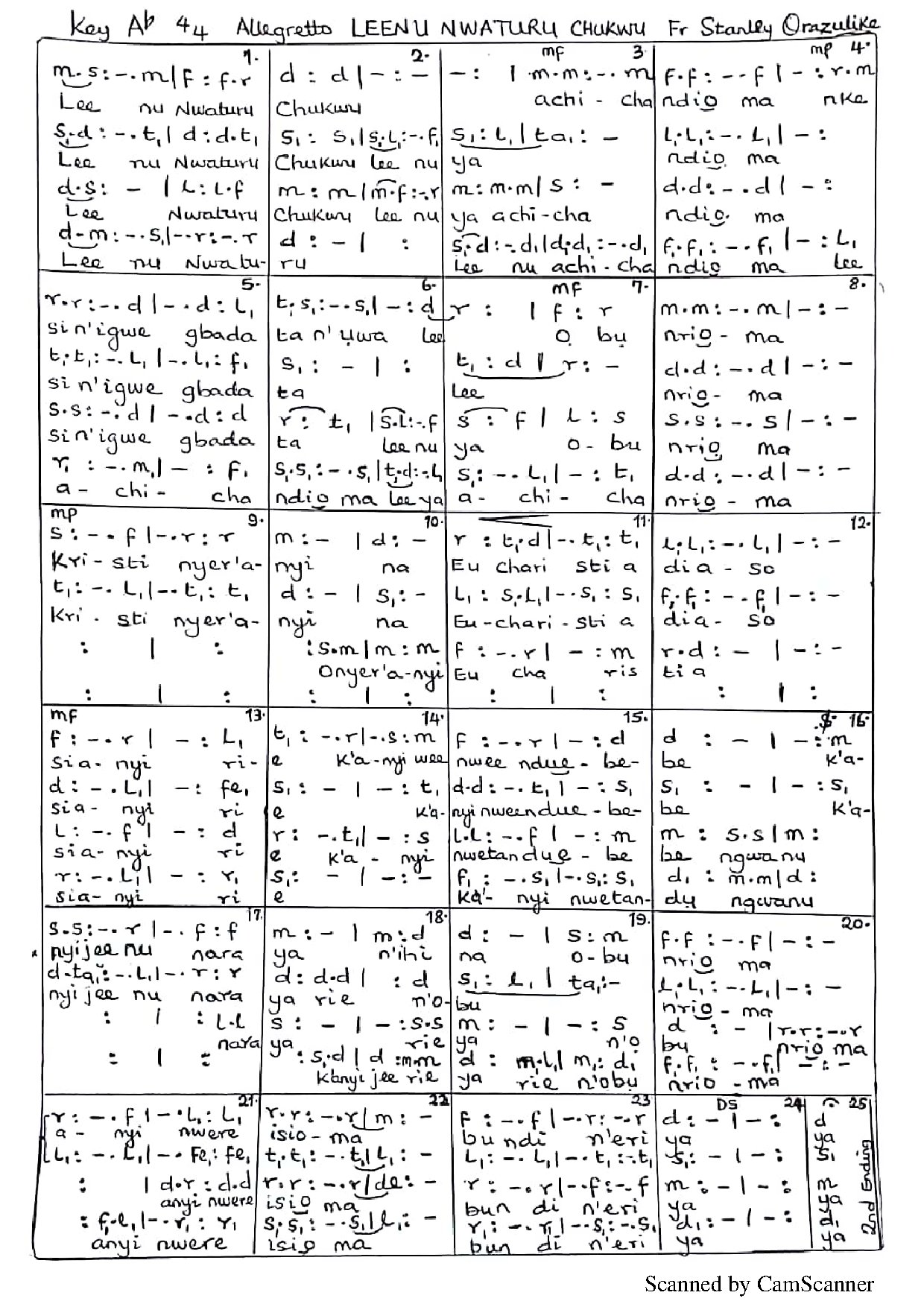 Leenu Nwaturu Chukwu - Download Choir Script PDF