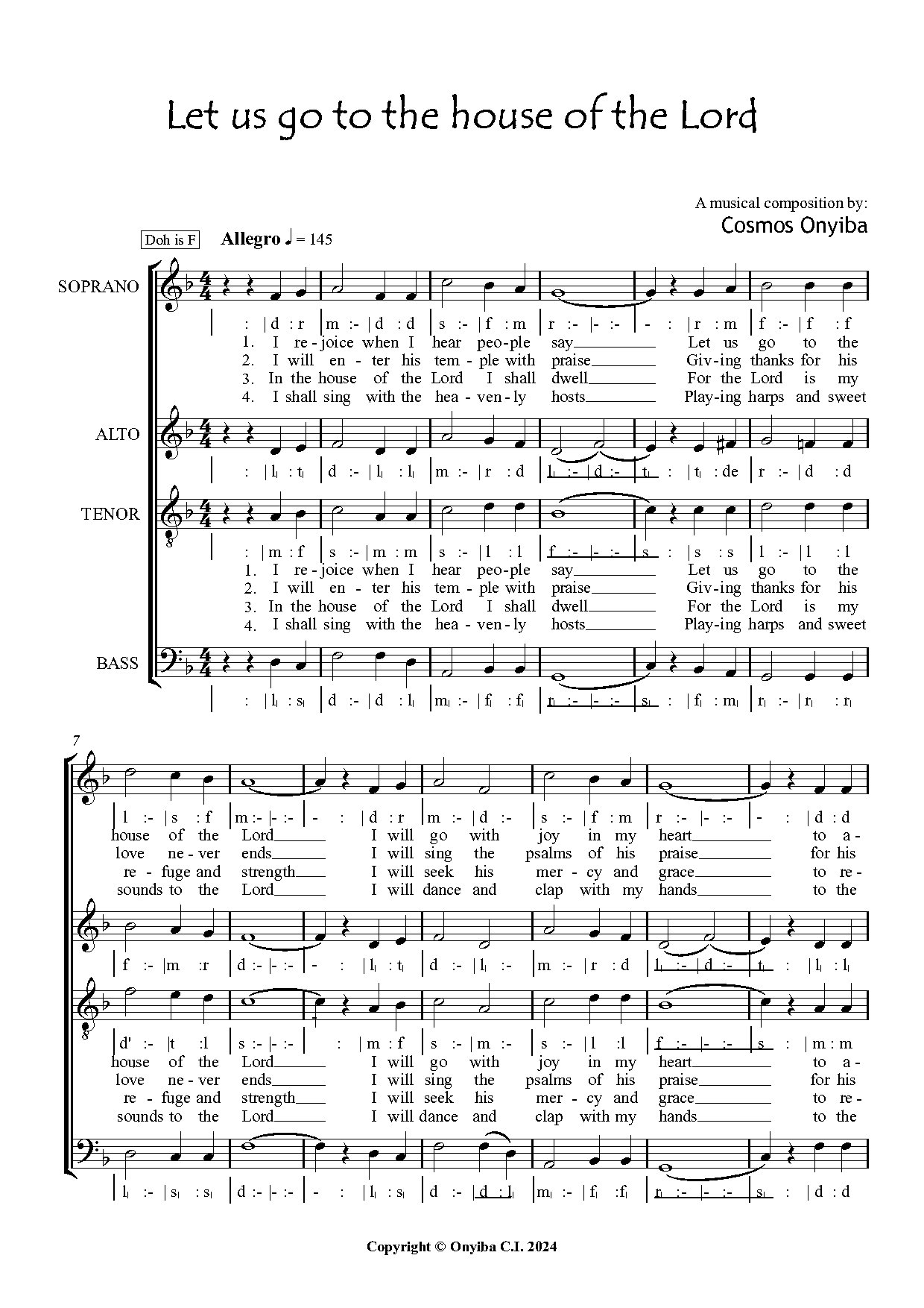 Let Us Go To The House Of The Lord By Cosmos Onyiba - Download Choir Script PDF