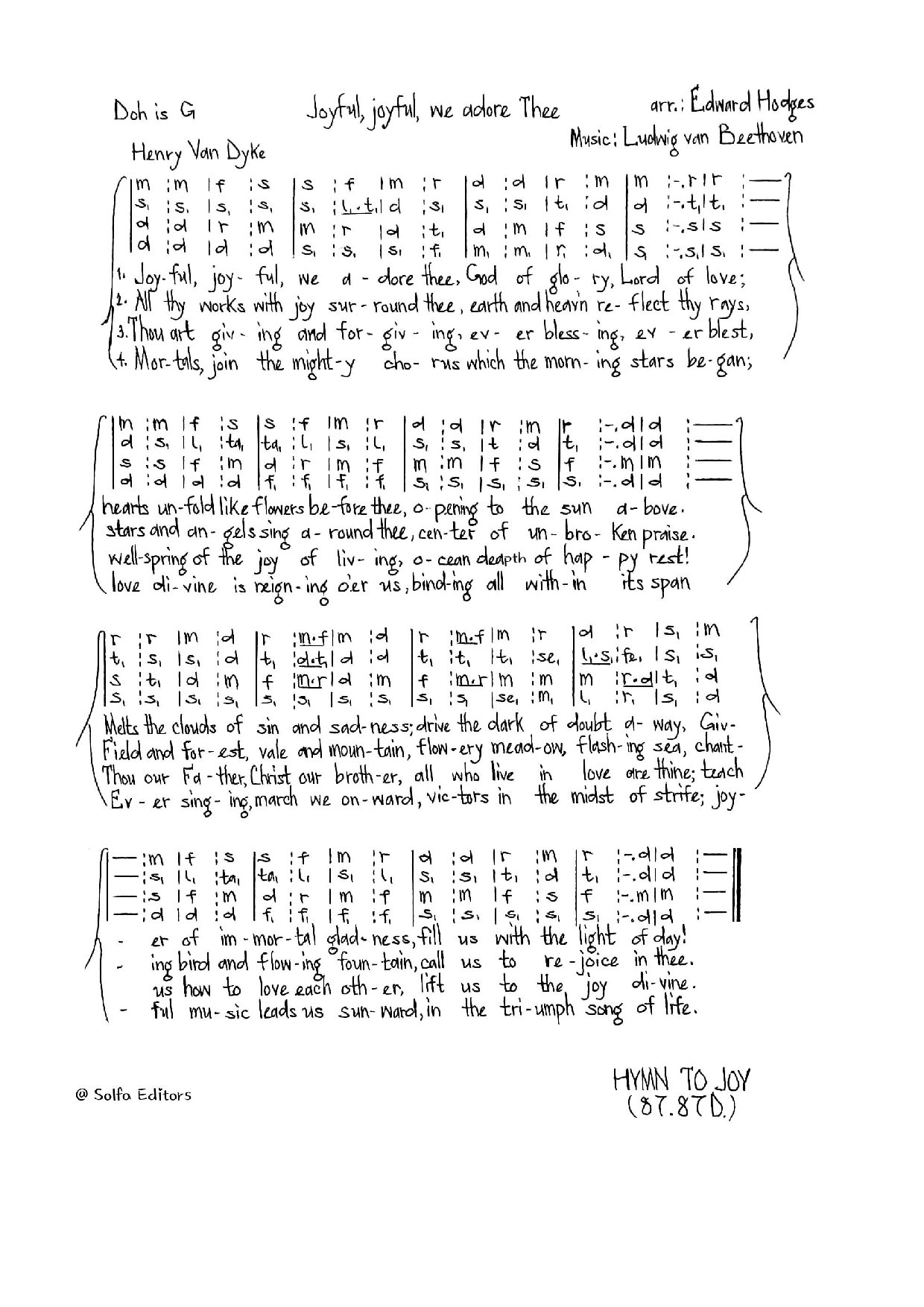 Joyful Joyful - Ode To Joy - Download Choir Script PDF