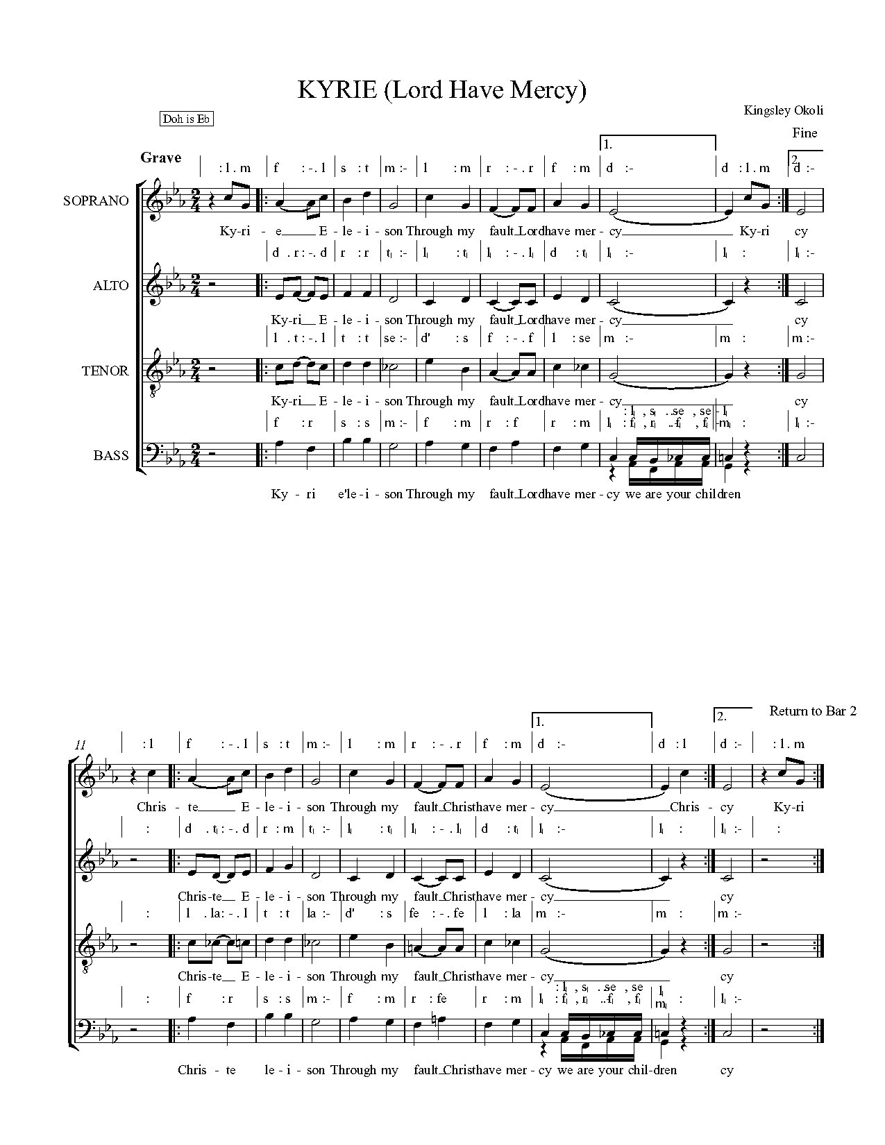 Kyrie (lord Have Mercy)- Okoli Kingsley - Download Choir Script PDF