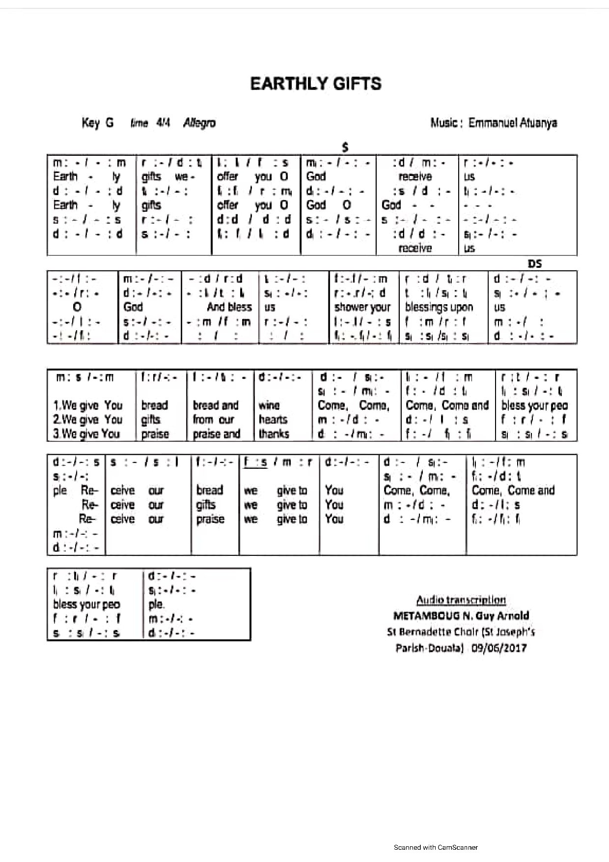 Earthly Gifts ~ Emma Atuanya - Download Choir Script PDF