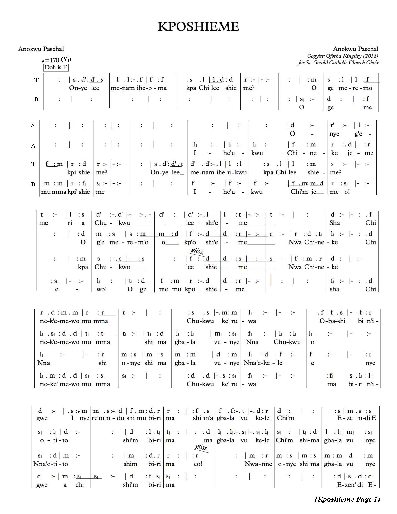 Kposhieme (solfa) - Download Choir Script PDF