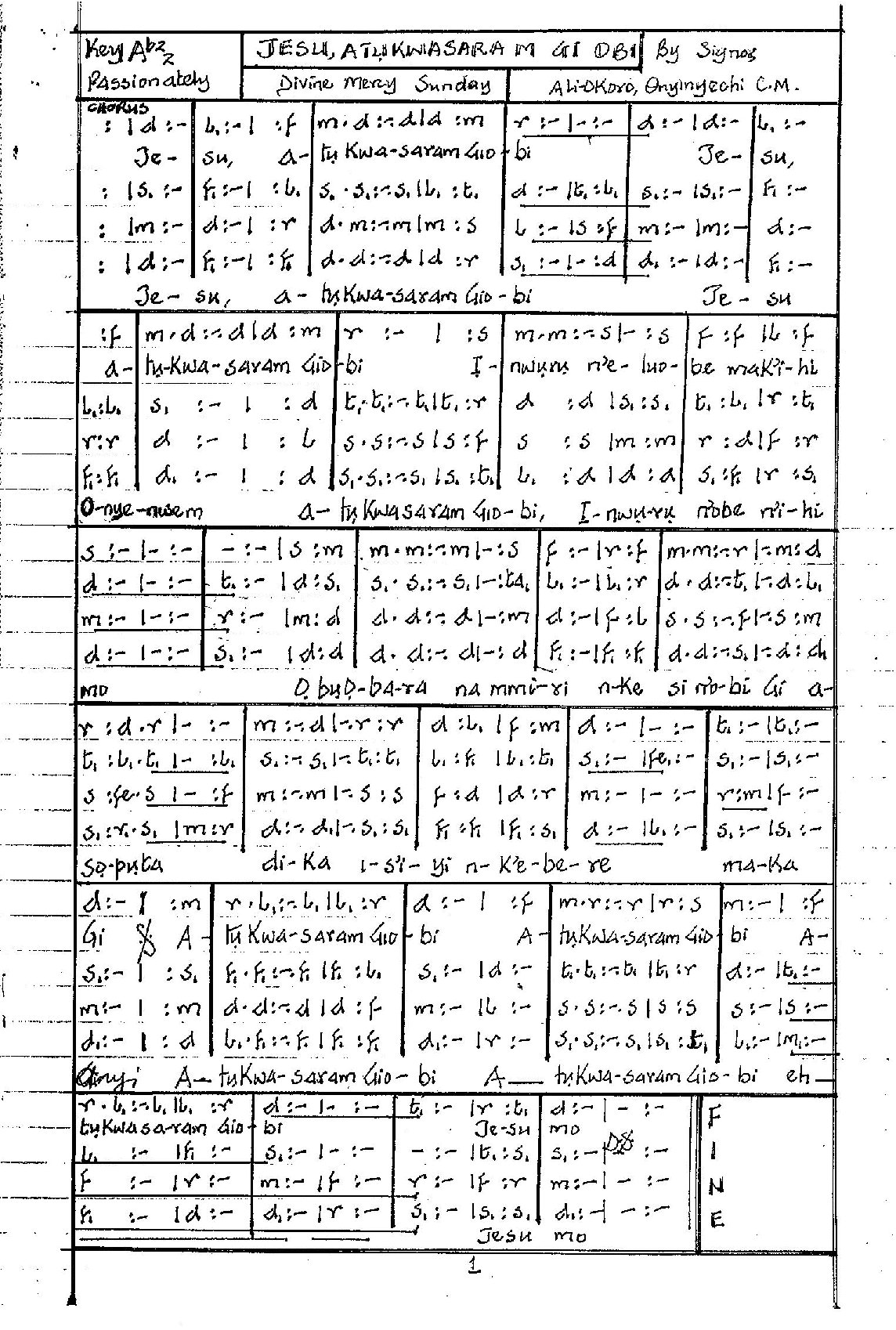 Jesu Atuwasara M Gi Obi By Signor Ali-okoro Cmo - Download Choir Script PDF