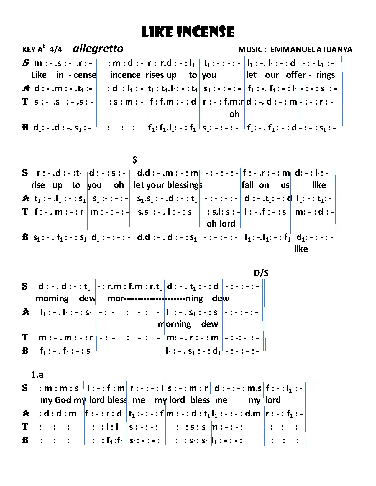 Like Incense.... - Download Choir Script PDF
