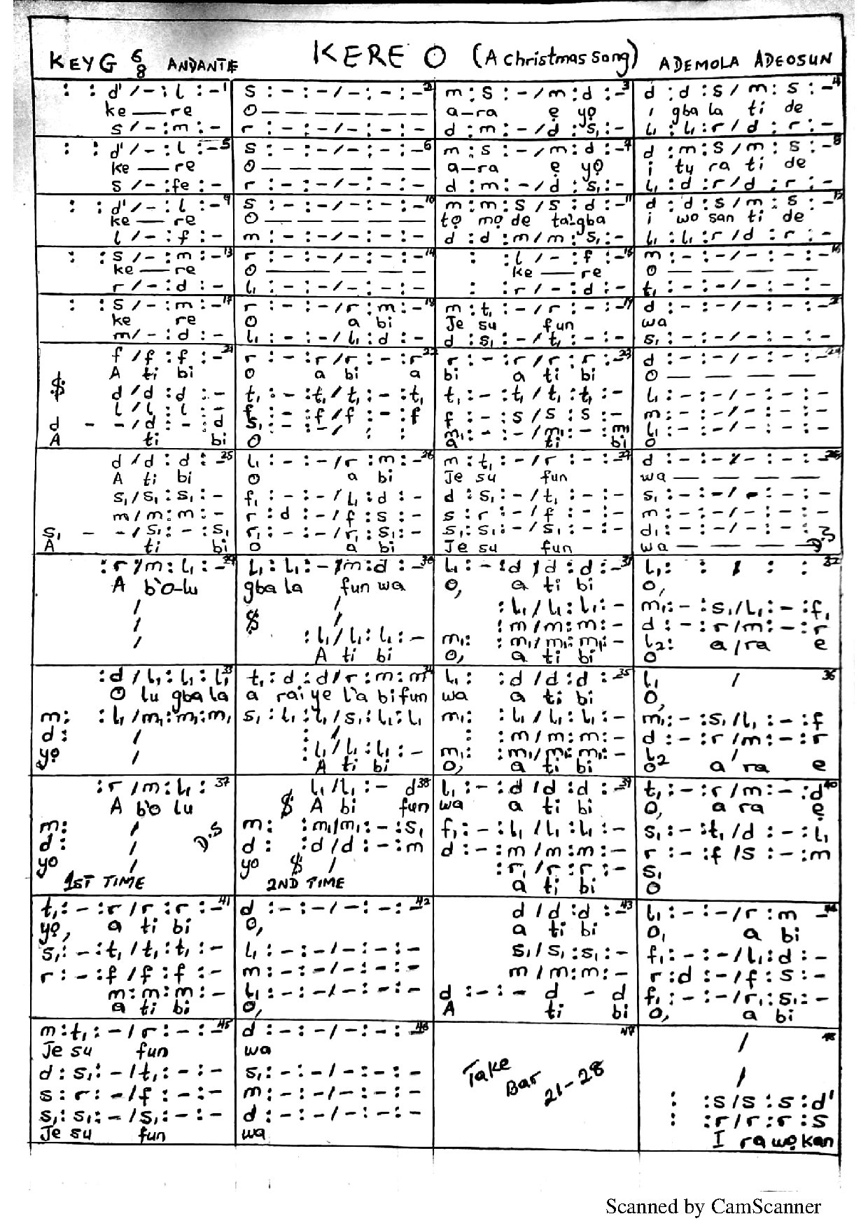 Kere (ademola Adeosun) - Download Choir Script PDF