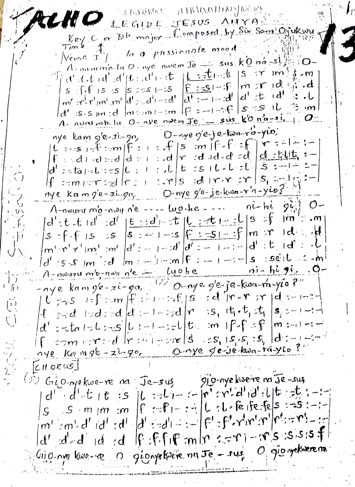Legide Jizọs Anya By Sir Sam Ojukwu - Download Choir Script PDF