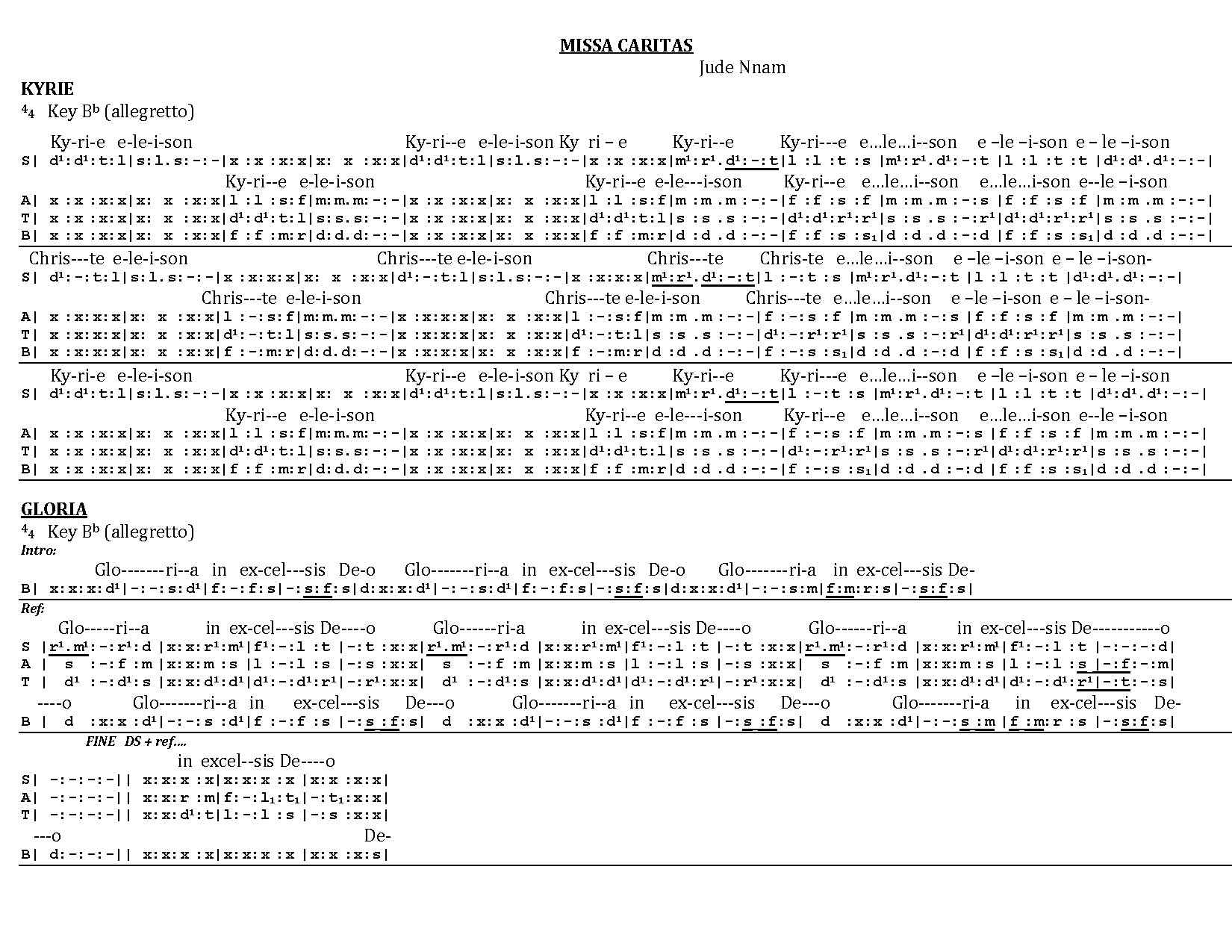 Jude Nnam Gloria Missa Caritas - Download Choir Script PDF