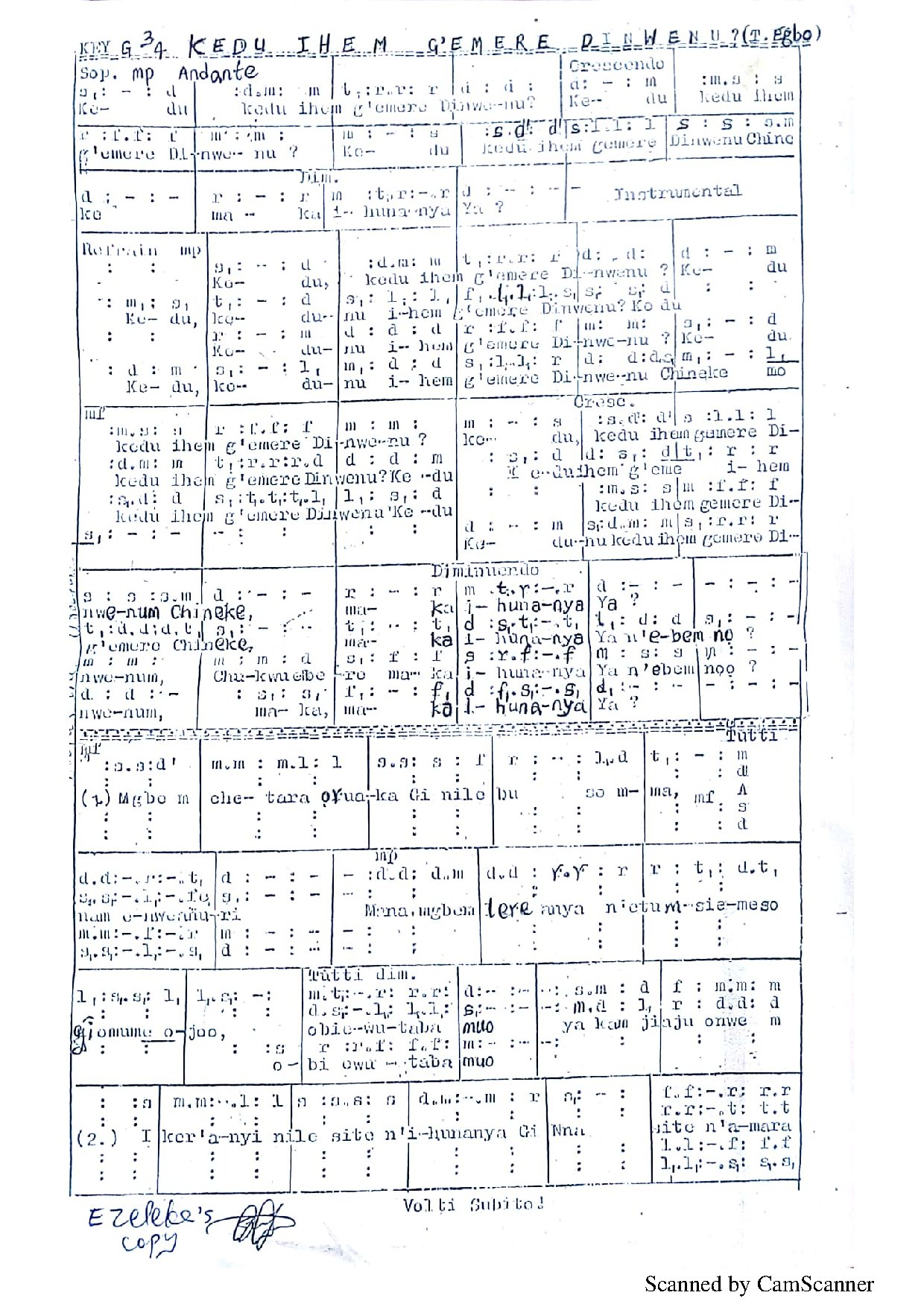 Kedu Ihe M G Emere Dinwenu ~ T. Egbo - Download Choir Script PDF