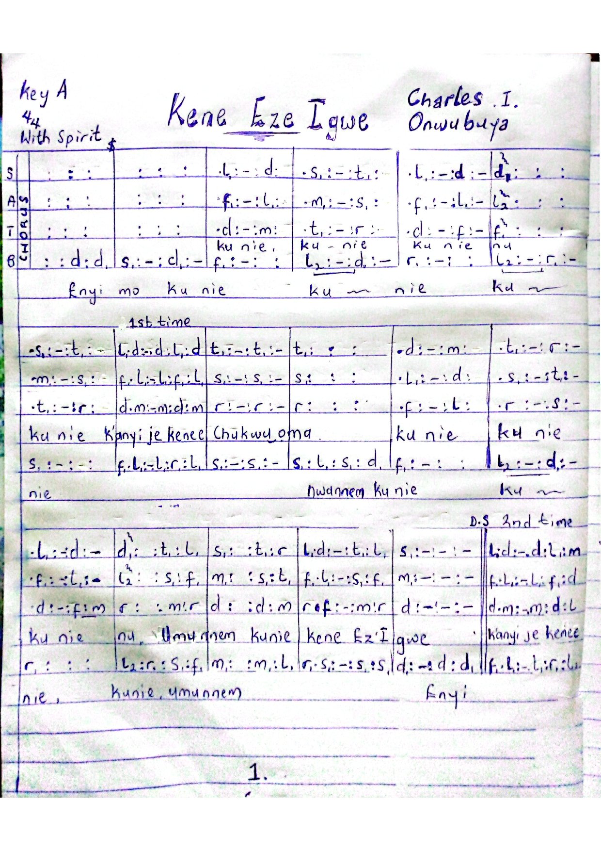 Kene Eze Igwe - Download Choir Script PDF