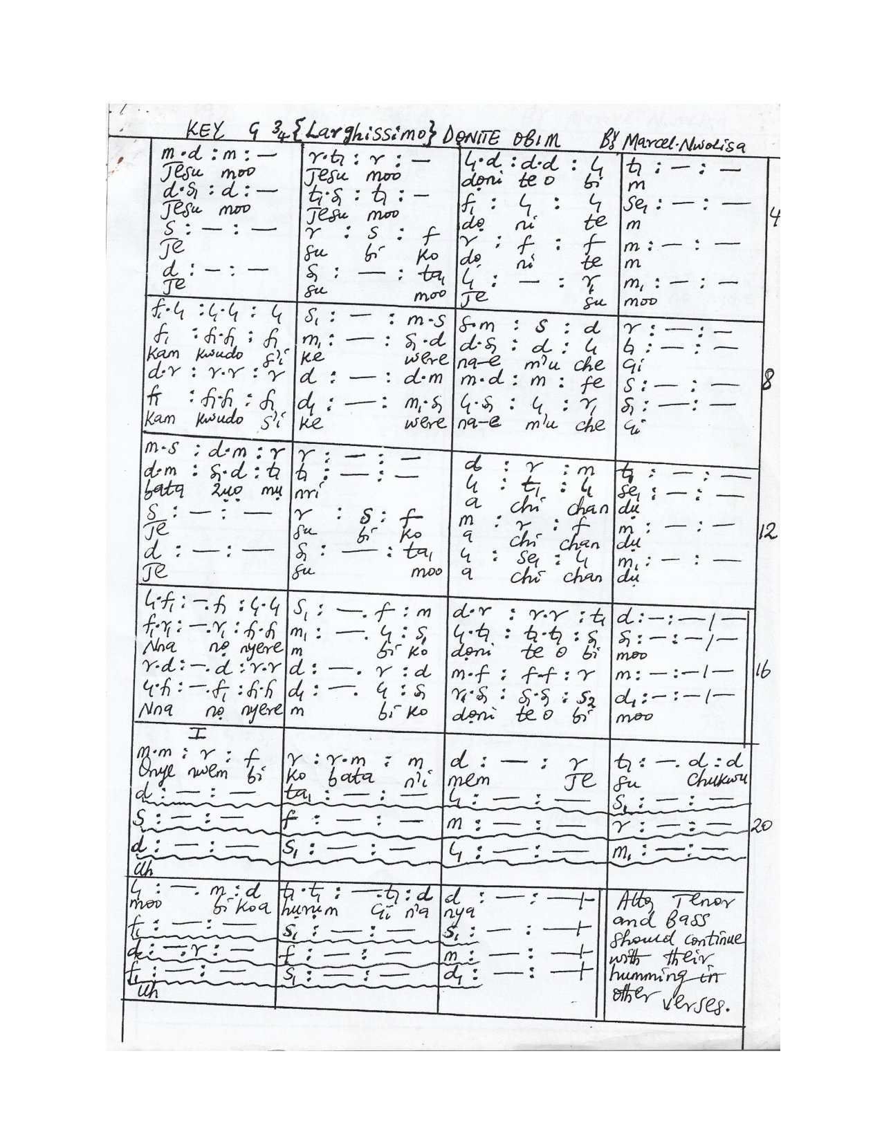Larghissimo (donite Obim By Marcel Nwolisa) - Download Choir Script PDF