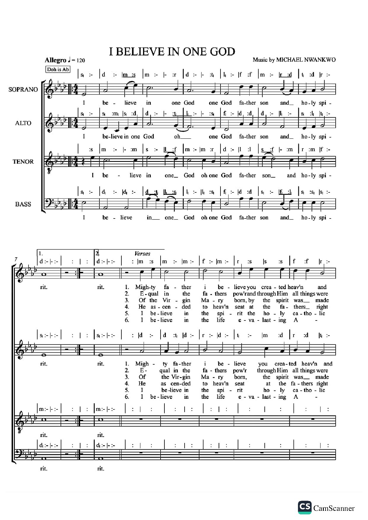 I Believe In One God By Michael Nwankwo - Download Choir Script PDF