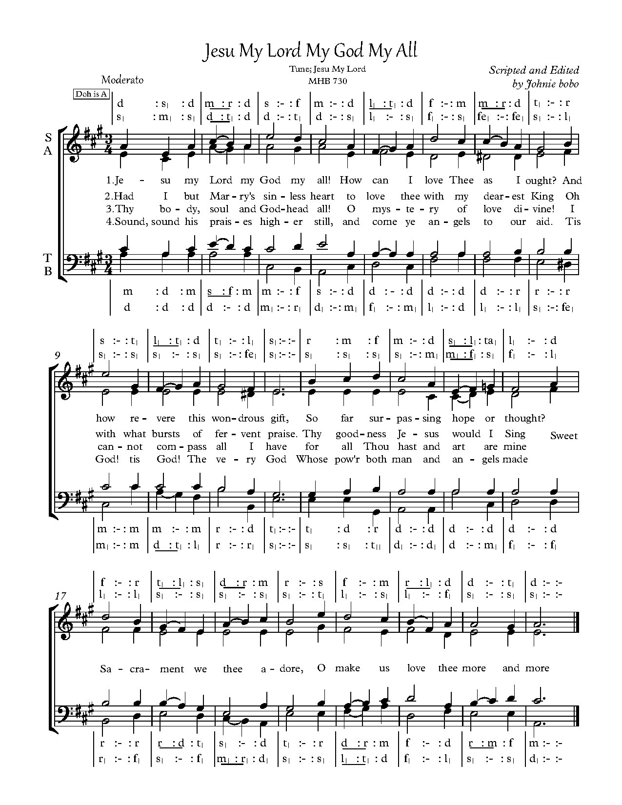 Jesu My Lord My God My All - Full Score - Download Choir Script PDF