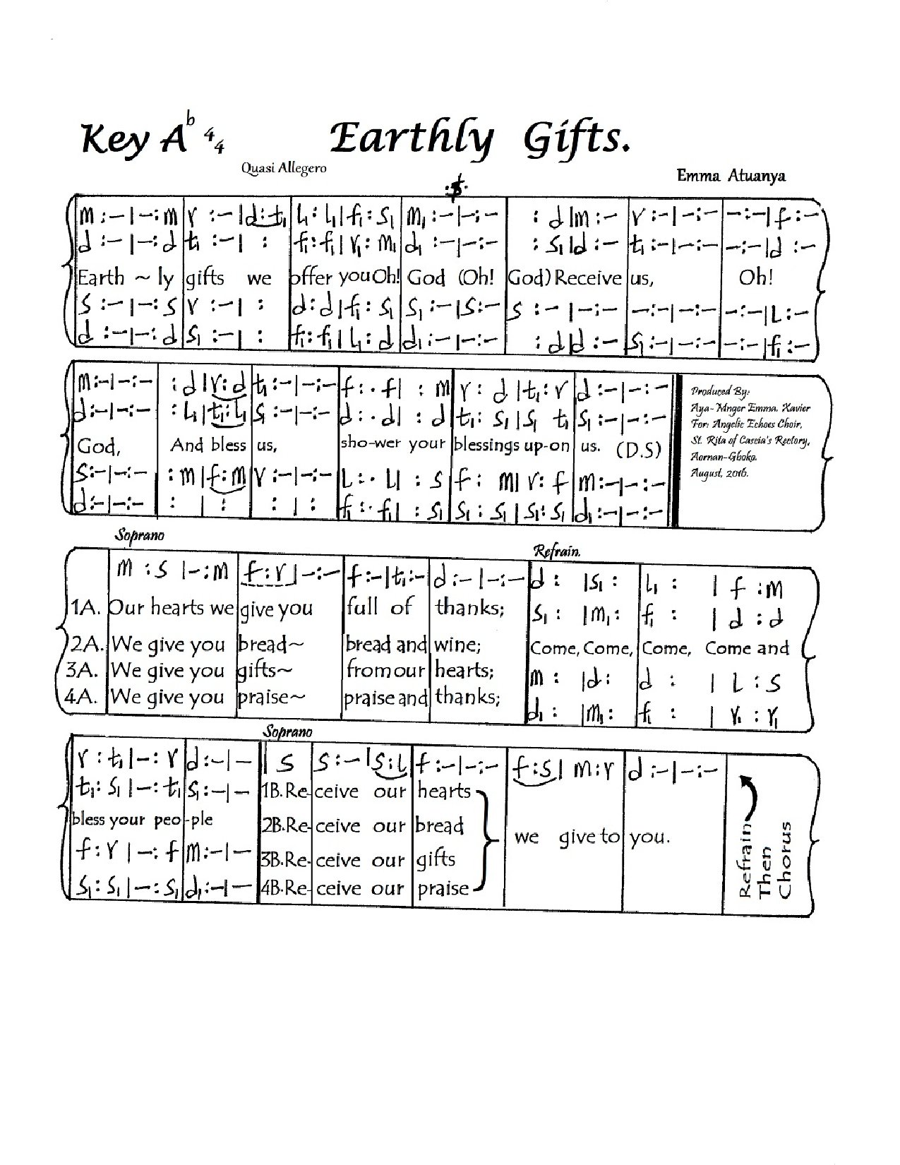 Earthly Gifts - Download Choir Script PDF