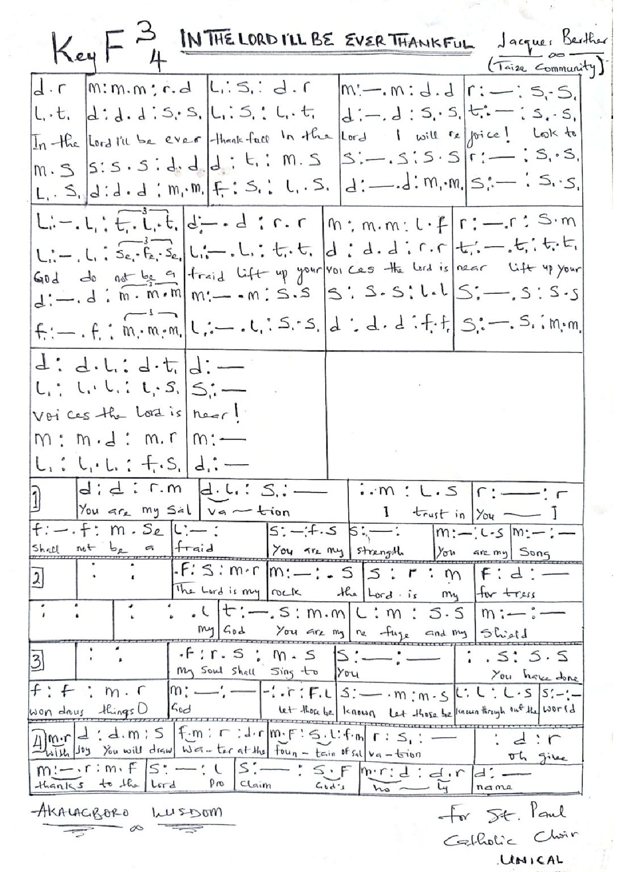 In The Lord. Taize - Download Choir Script PDF