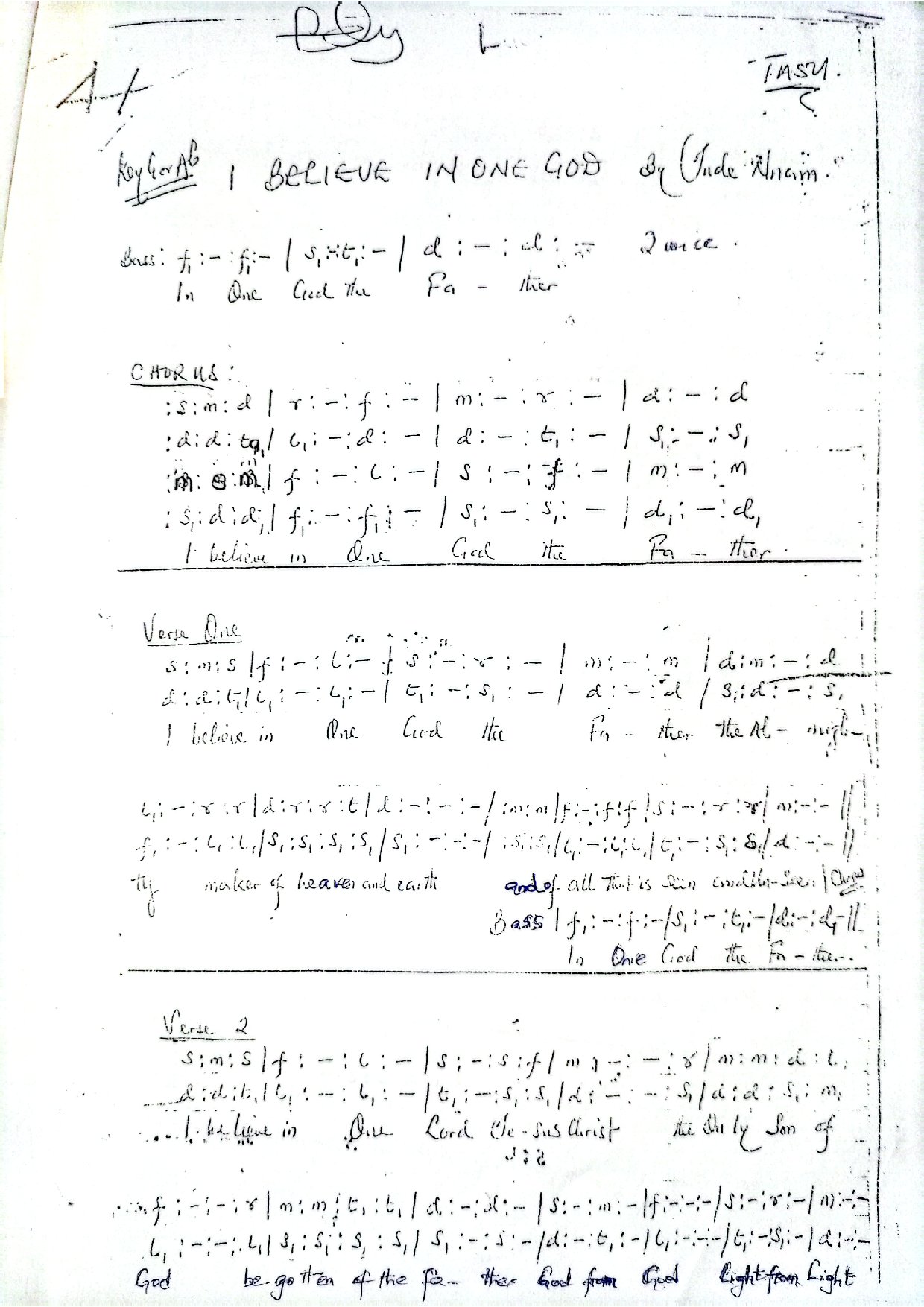 In On God The Father (i Believe In One God) By Jude Nnam - Download Choir Script PDF