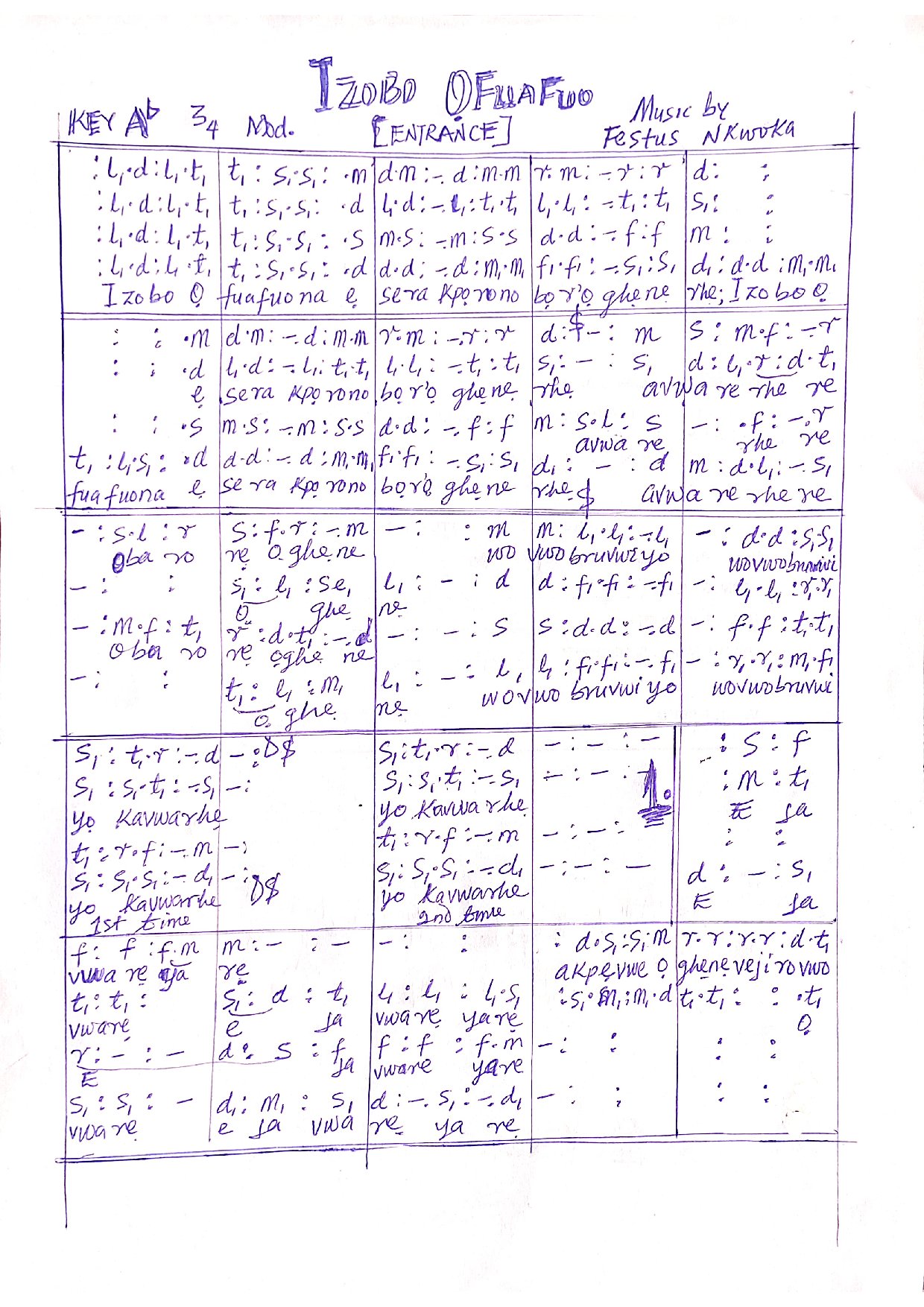 Izobo Ofuafuo (fupre) By Festus Nkwoka - Download Choir Script PDF