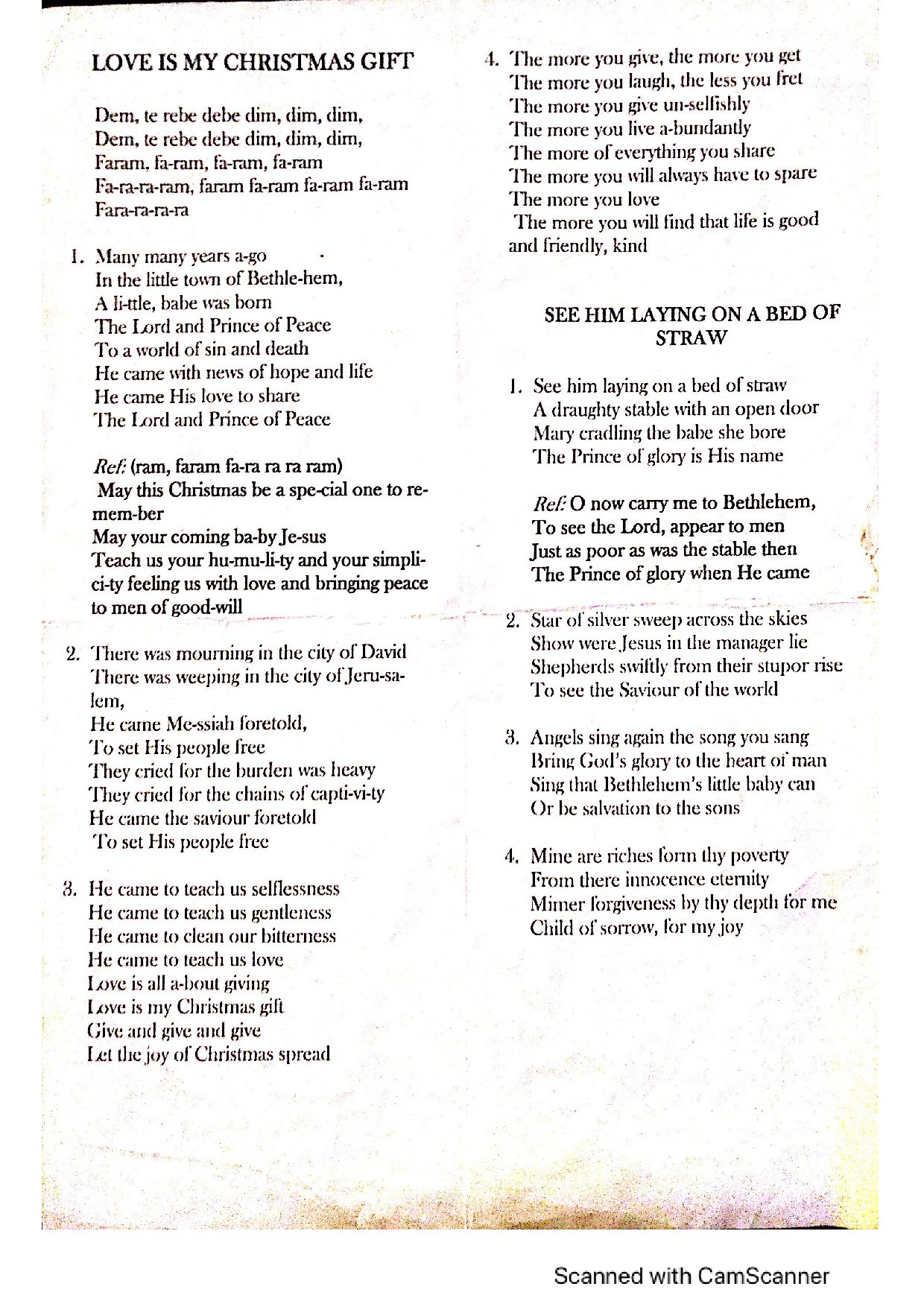 Love Is My Xmas Gift & Calypso Carol - Download Choir Script PDF