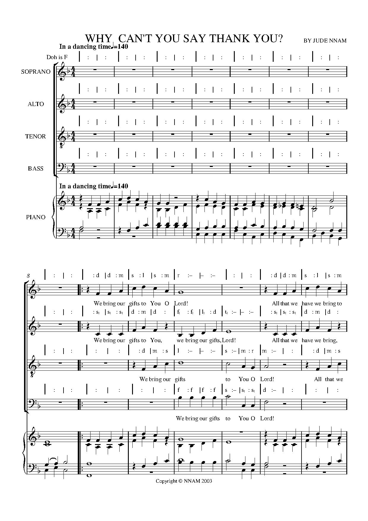 Why Can T You Say Thank You (offertory) ~ Jude Nnam - Download Choir Script PDF
